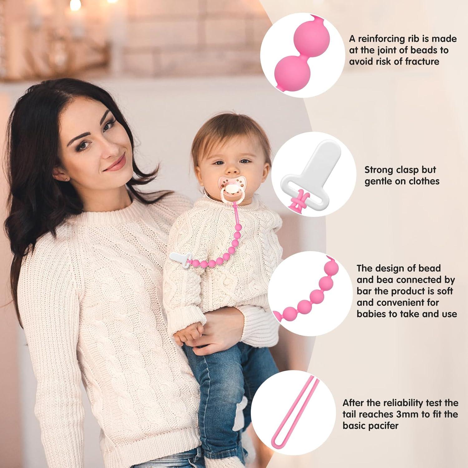 Clip de Chupete Rosa Draklary - Paquete de 4 Silicona 100% Segura