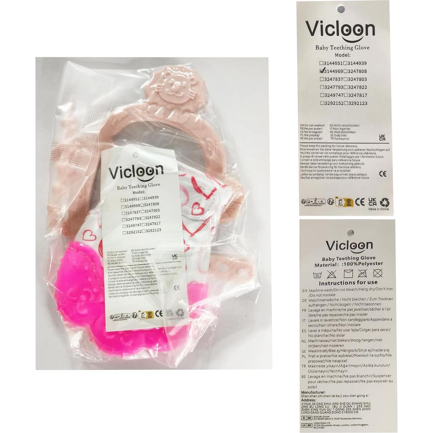 Mitones de Silicona Vicloon para Dentición 2 Piezas Rosa