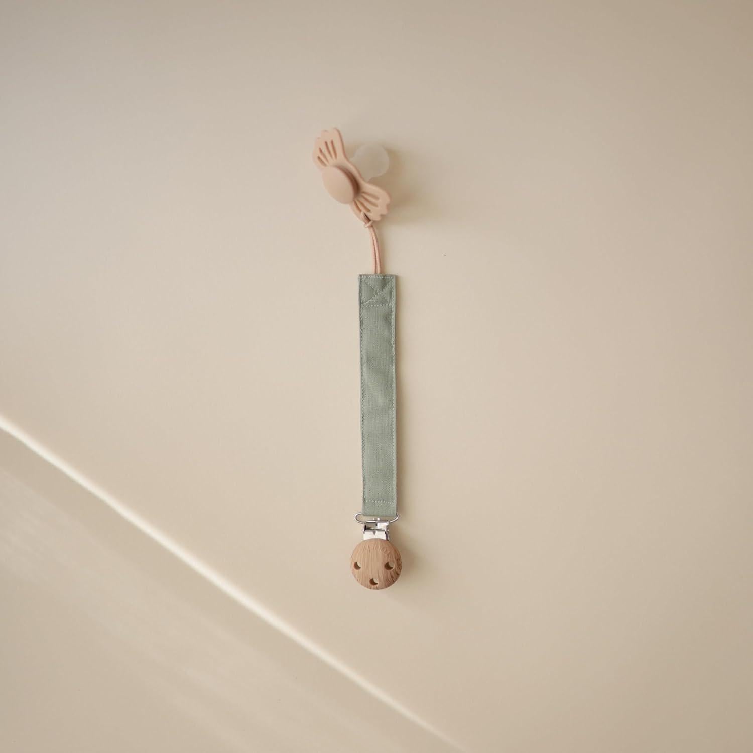 Clip de Chupete de Lino Mushie - Paquete de 2 Oliva/Sand