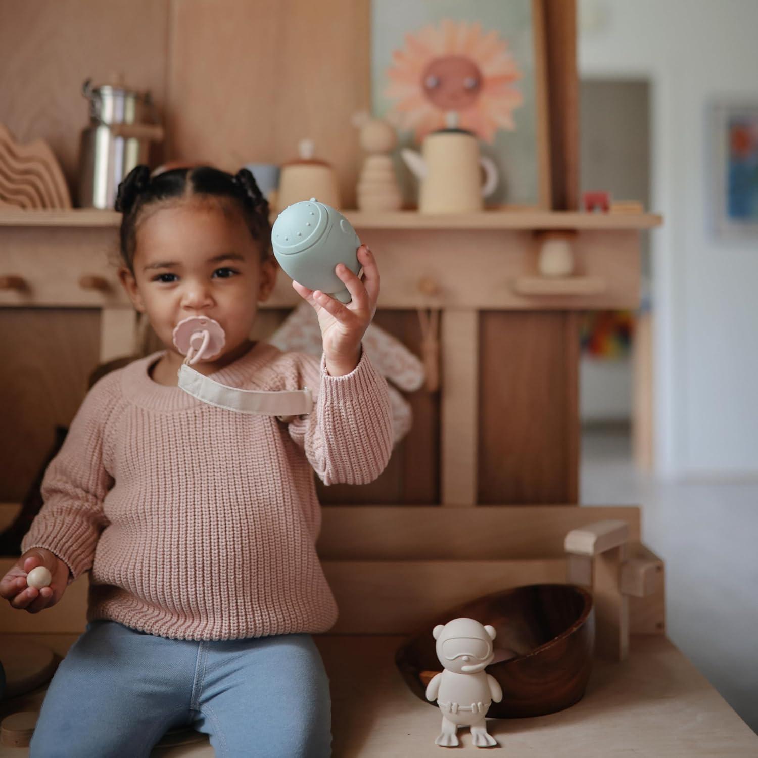 Clip de Chupete de Lino Mushie - Paquete de 2 Oliva/Sand