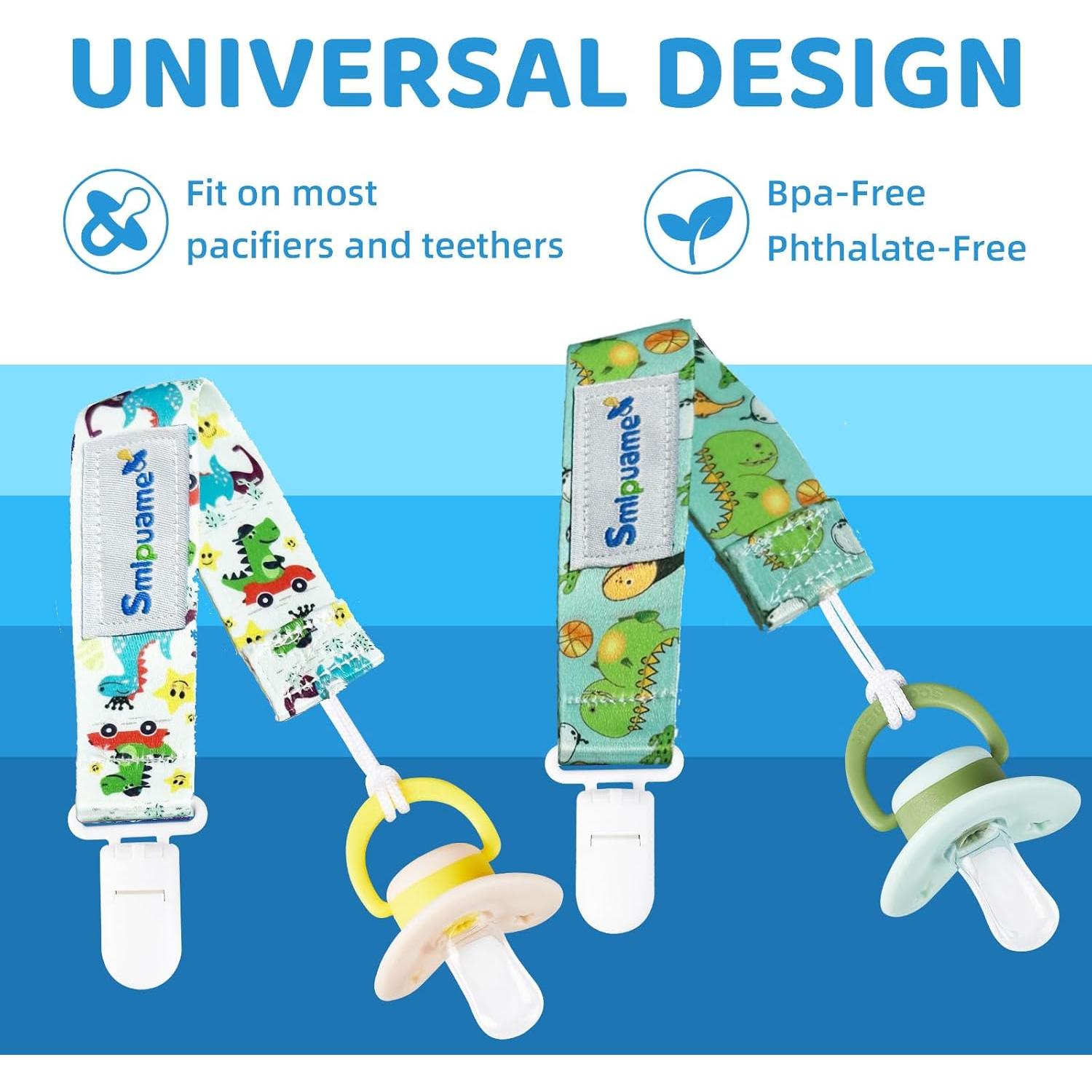 Clip de Chupete Smlpuame 6 Piezas Diseño Dinosaurio