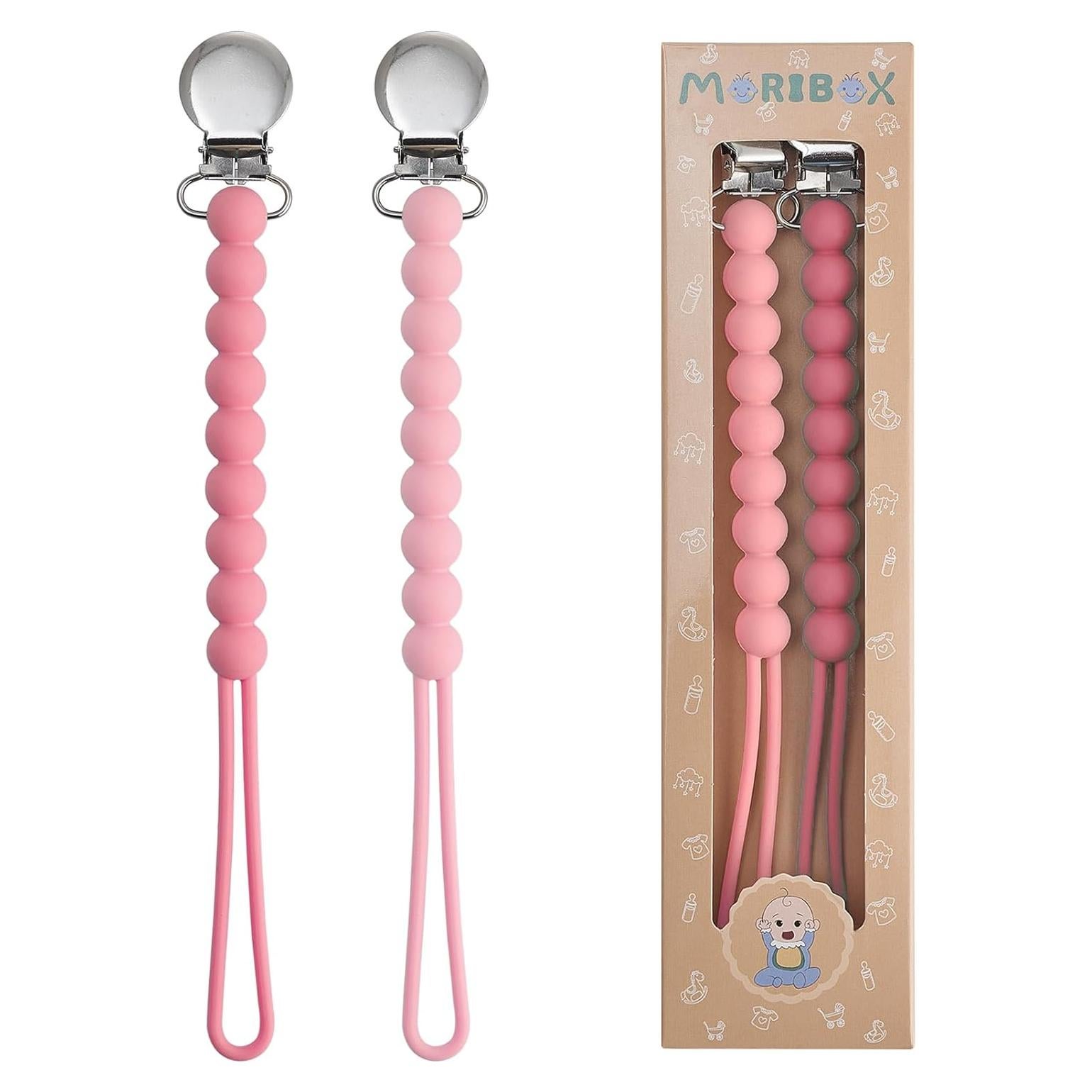 Clip de Chupete MORIBOX Rosa - Silicona Grado Alimenticio Doble Pack