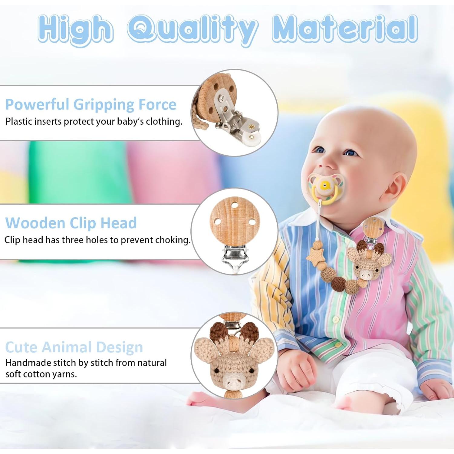 Clip de Chupete LSTRAGY 2 Piezas Elefante y Ciervo Seguro