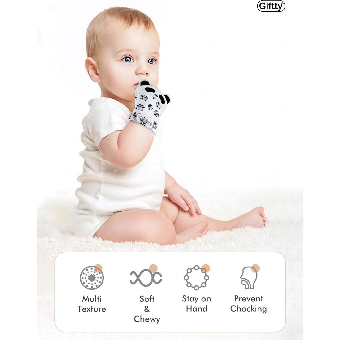 Mitón de Dentición Giftty Panda Suave con Mordedor y Sonido