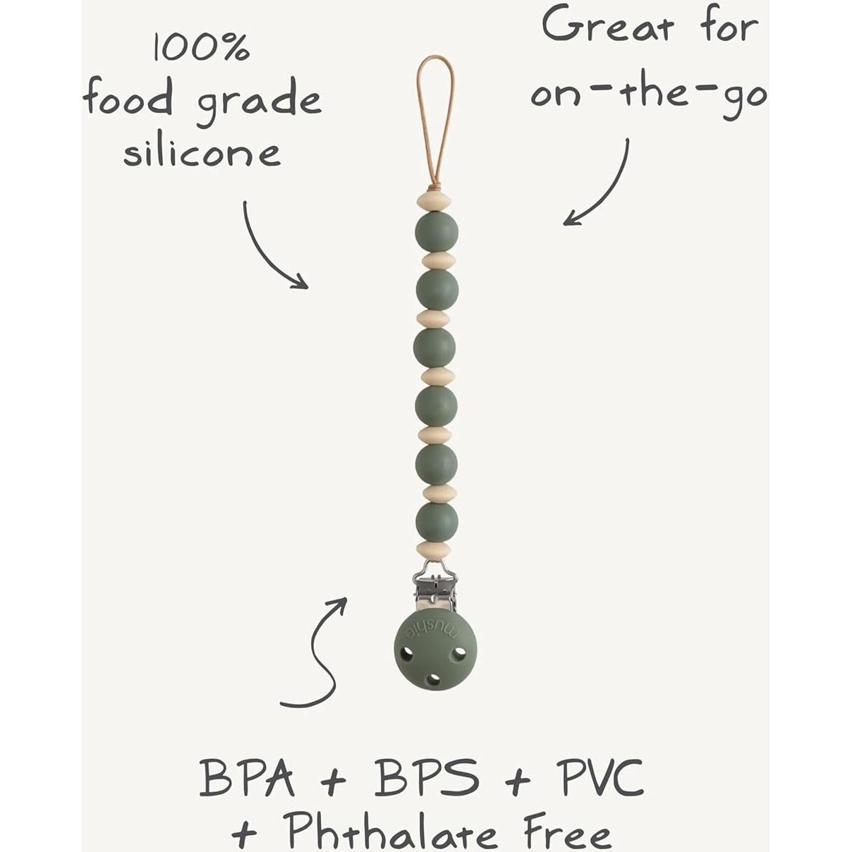 Clip de Chupete de Silicona Mushie Luna 100% Libre de BPA