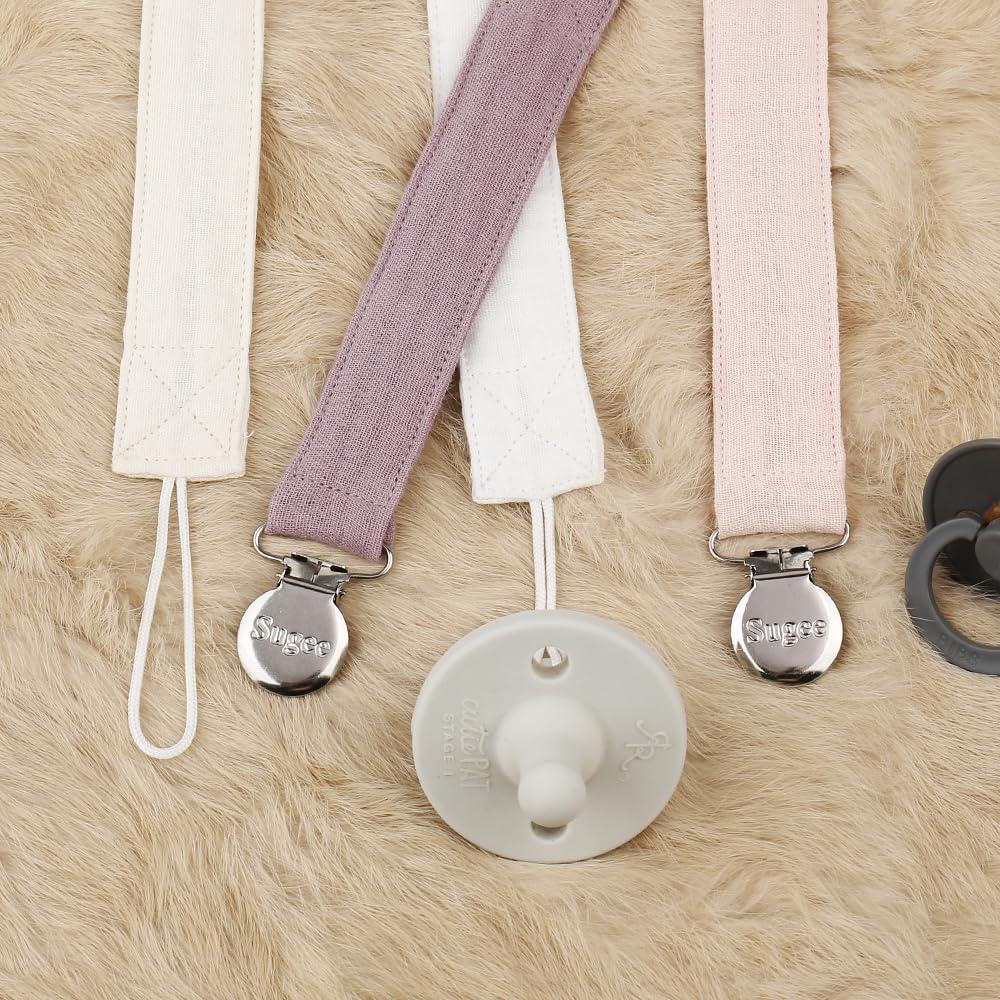 Clip de Chupete Suave Lino Rosa - Paquete de 4 Unisex