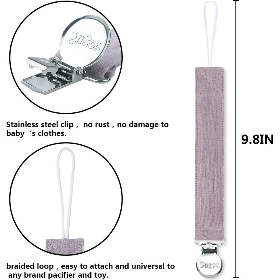 Clip de Chupete Suave Lino Rosa - Paquete de 4 Unisex