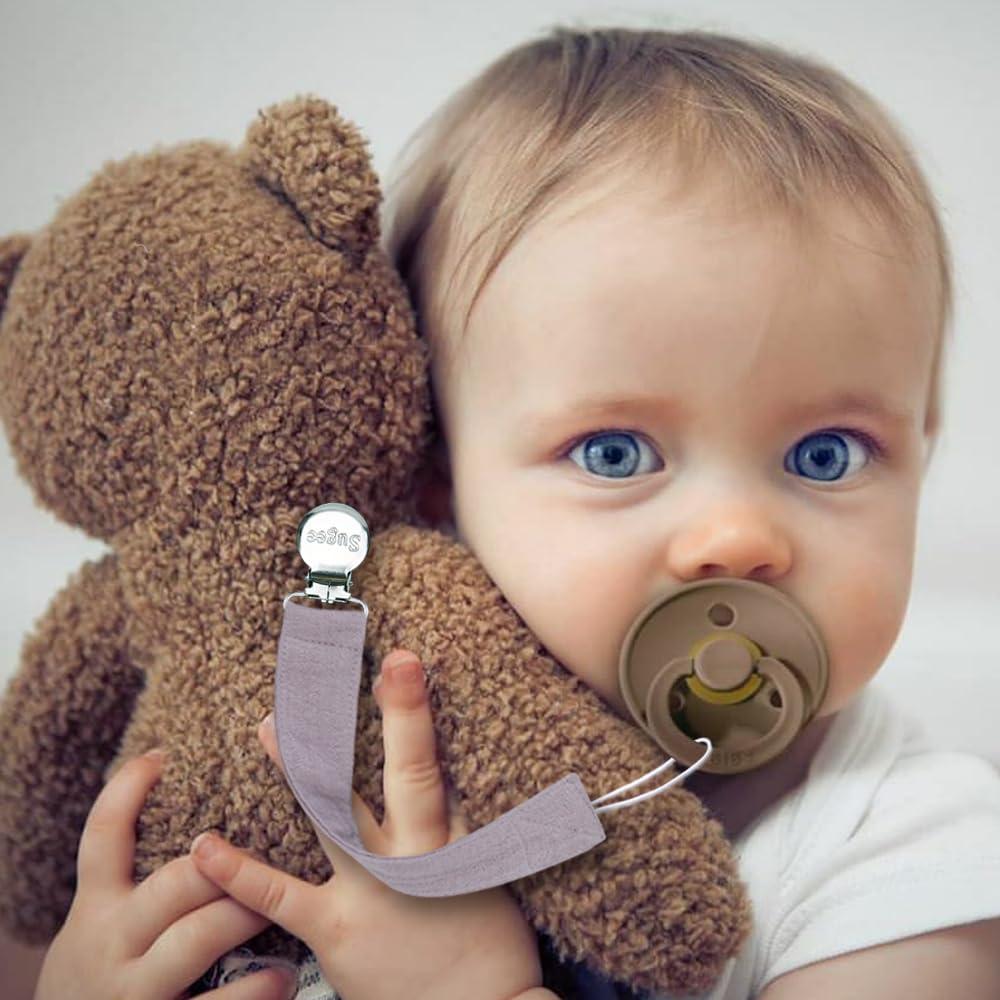 Clip de Chupete Suave Lino Rosa - Paquete de 4 Unisex