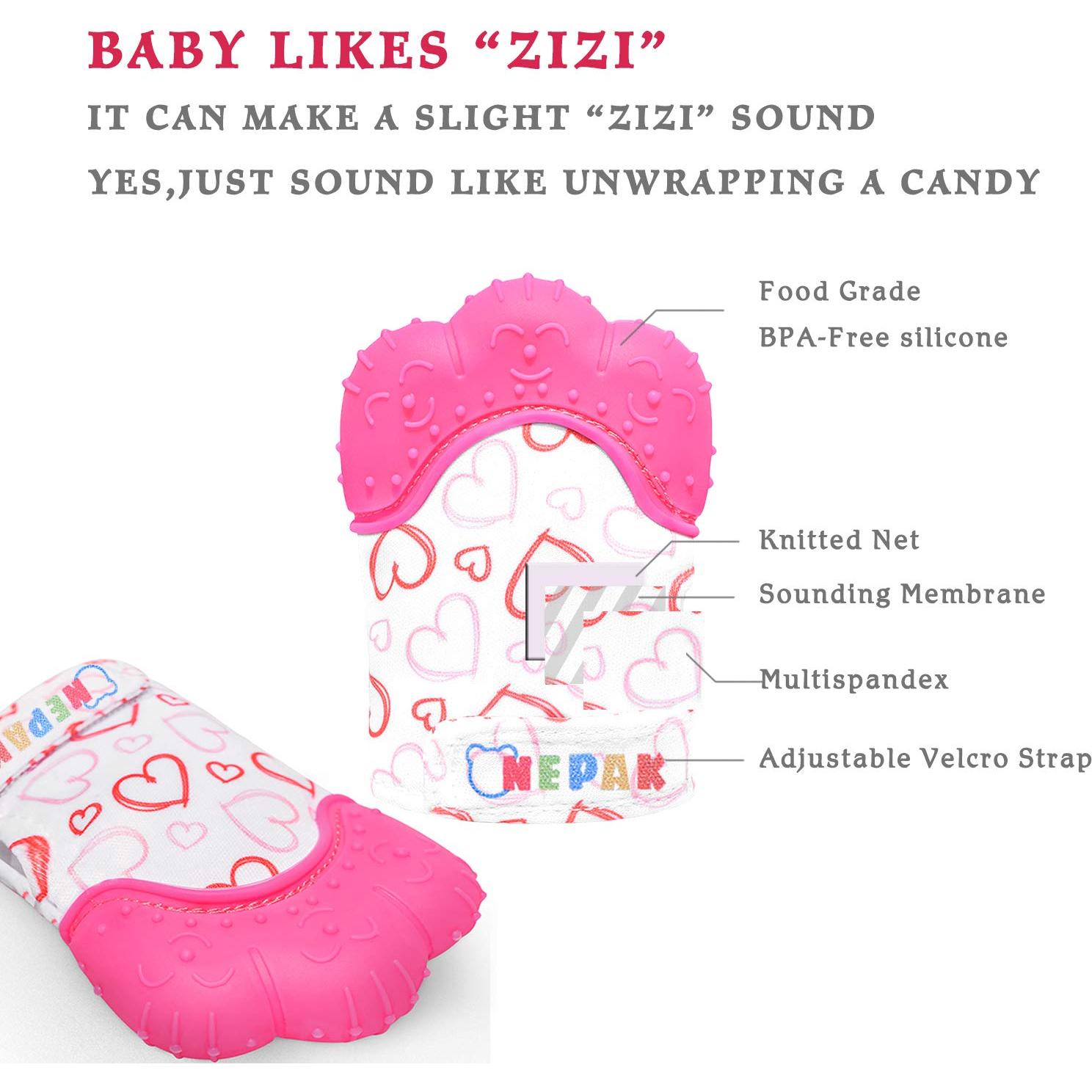 Mitón de Dentición Nepak 2 Pzs - Silicona Grado Alimentario Rosa