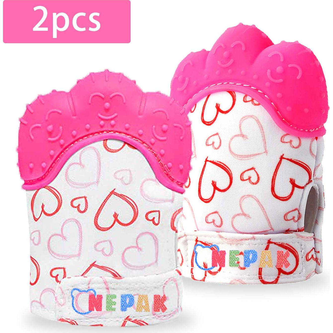 Mitón de Dentición Nepak 2 Pzs - Silicona Grado Alimentario Rosa