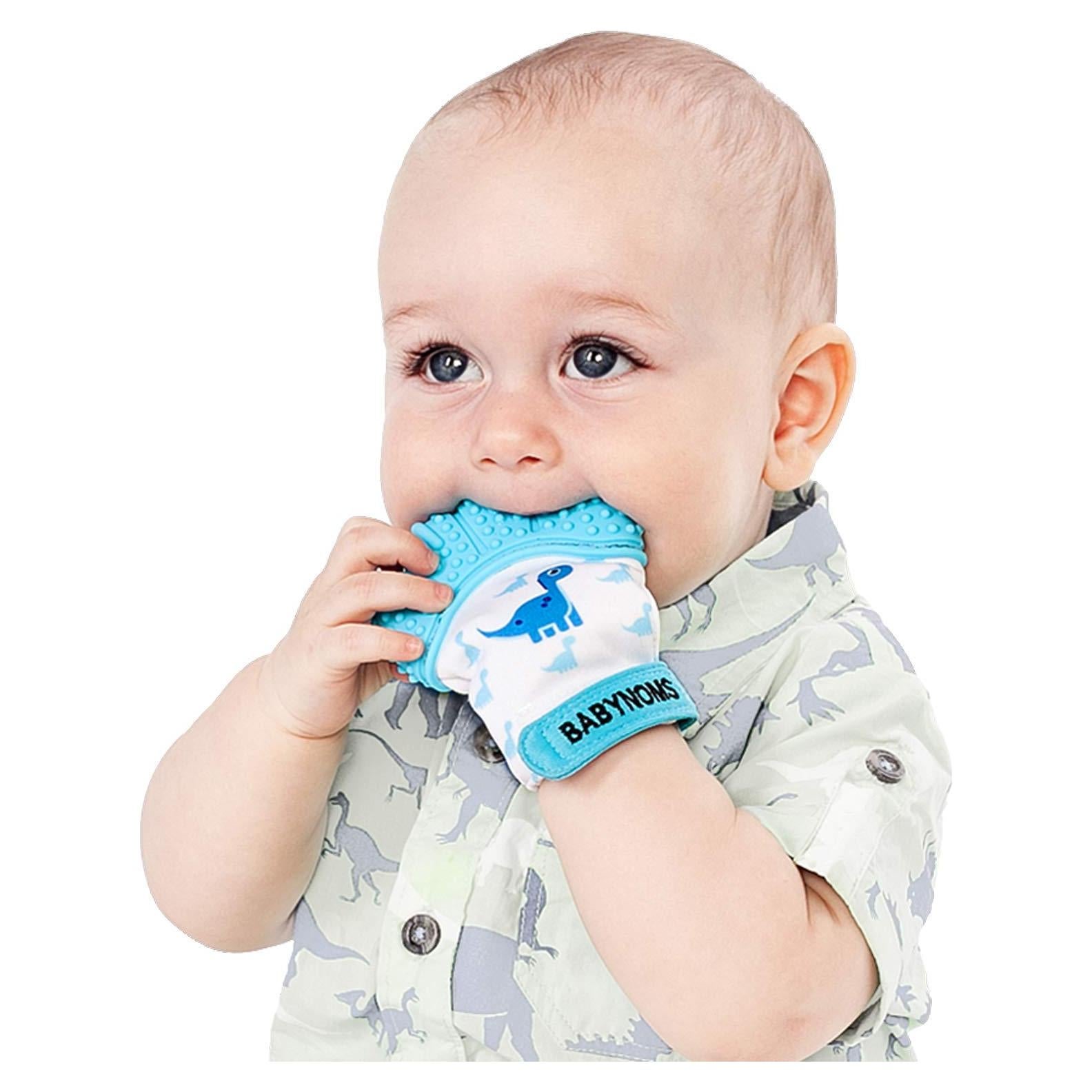 Mitón de Dentición BabyNoms Dino Azul - Silicona Hipoalergénica