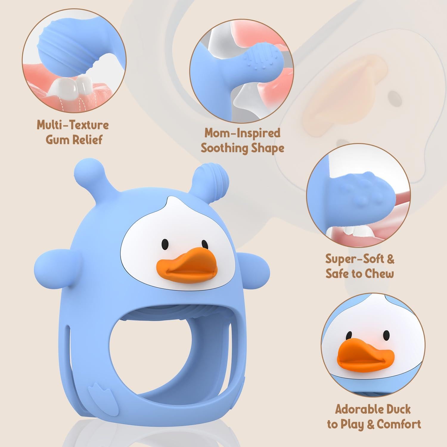 2 Mitones de Dentición para Bebés Silicona Grado Alimenticio