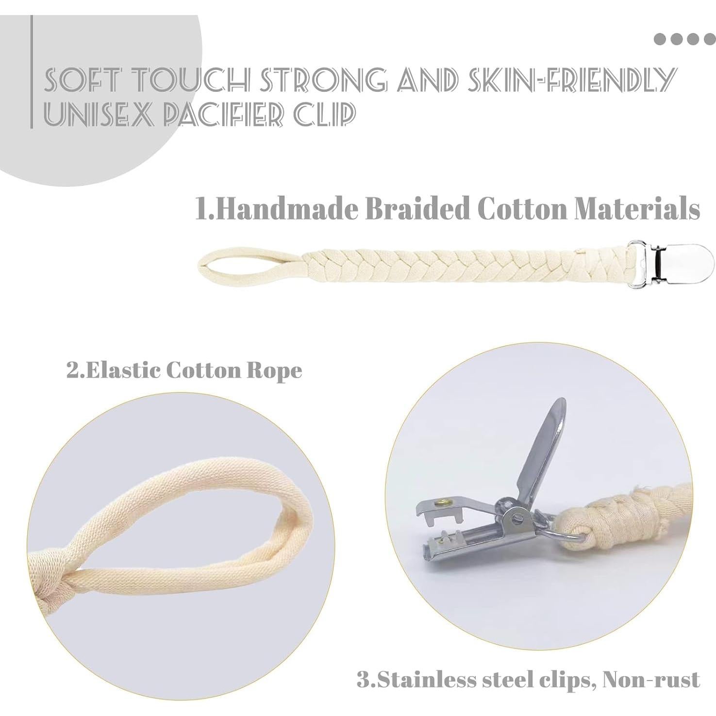 Clip de Chupete Trenzado Unisex - 7 Piezas de Algodón