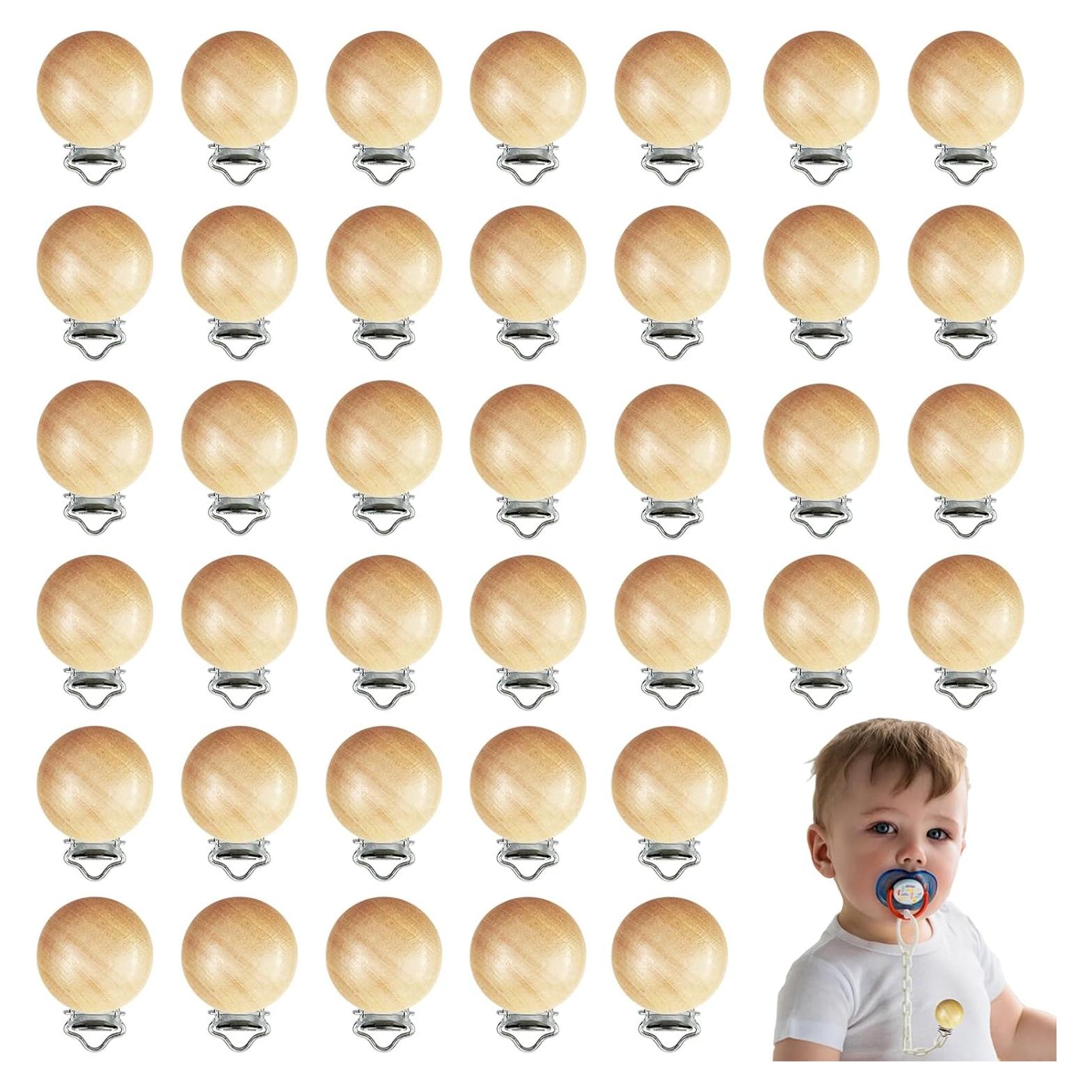 38 Clips de Chupete de Madera Natural para Bebés - DIY