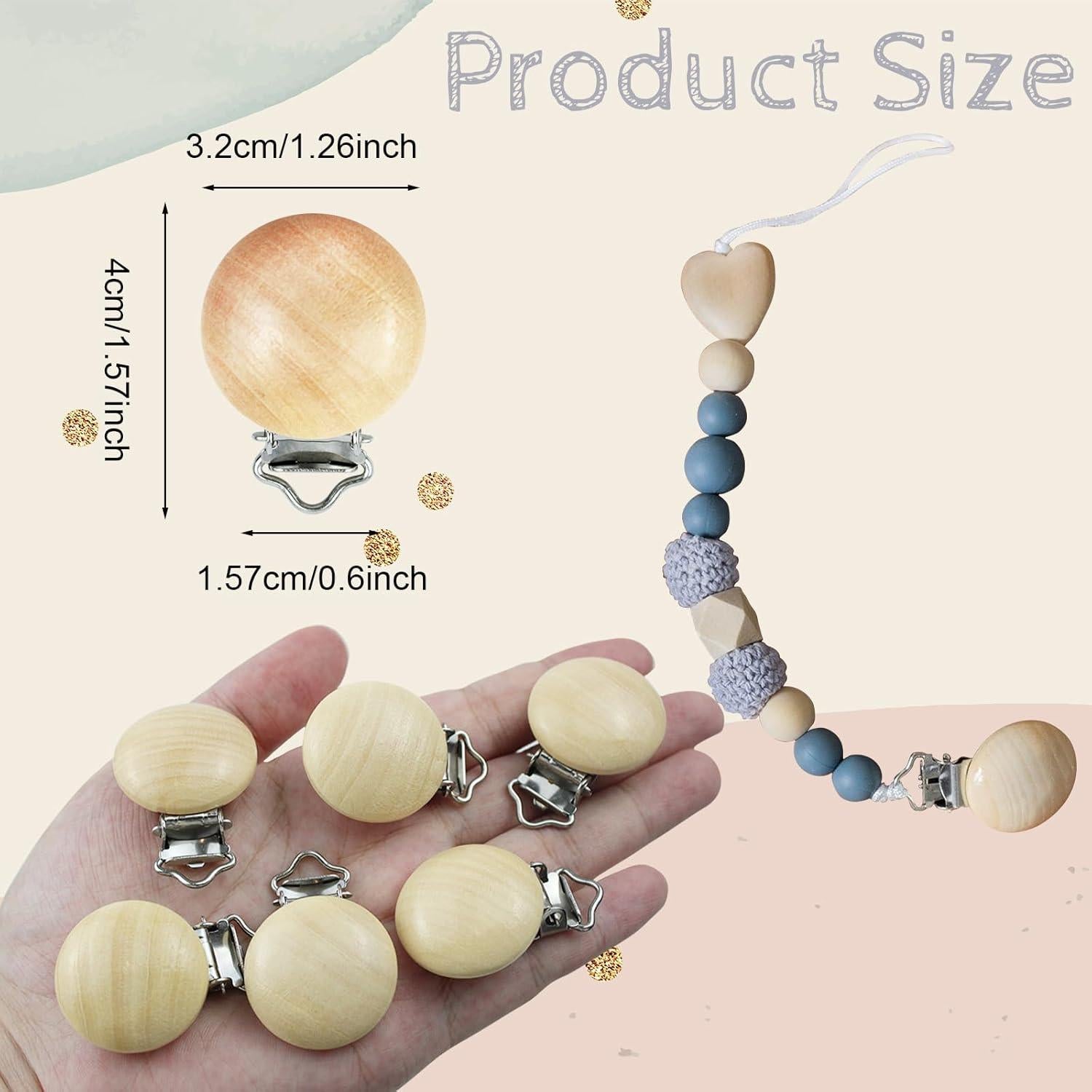 38 Clips de Chupete de Madera Natural para Bebés - DIY