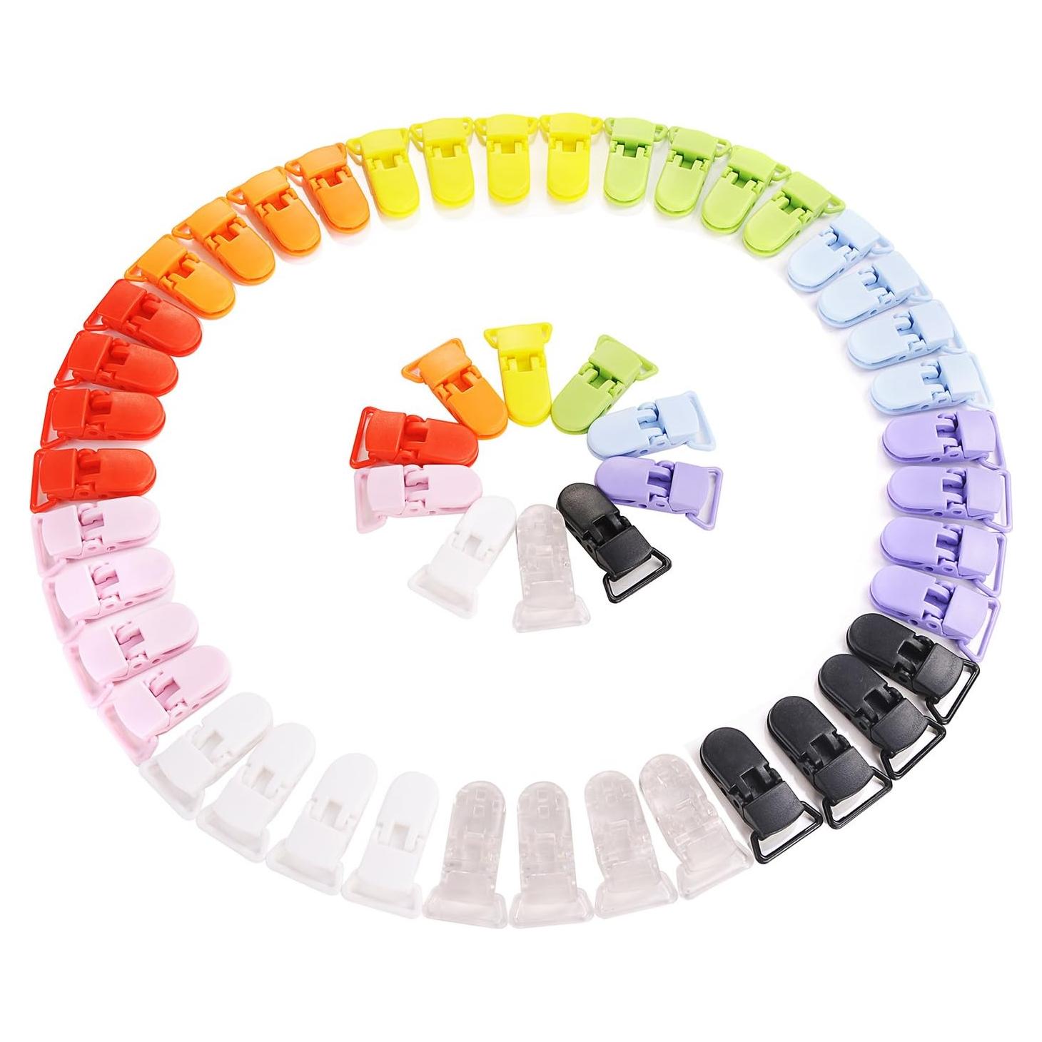 50 Sujetadores de Chupetes LIHAO Plástico Duro 10 Colores