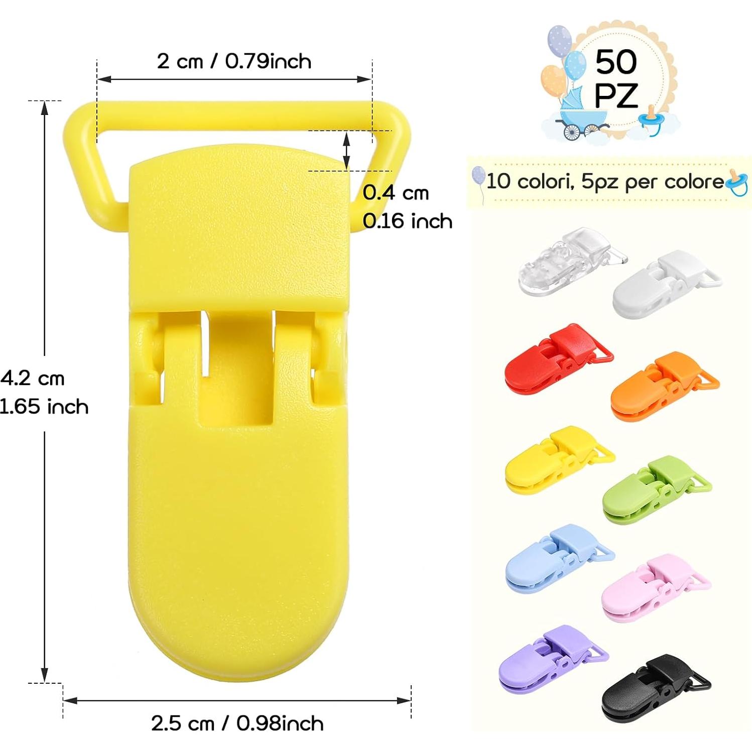 50 Sujetadores de Chupetes LIHAO Plástico Duro 10 Colores