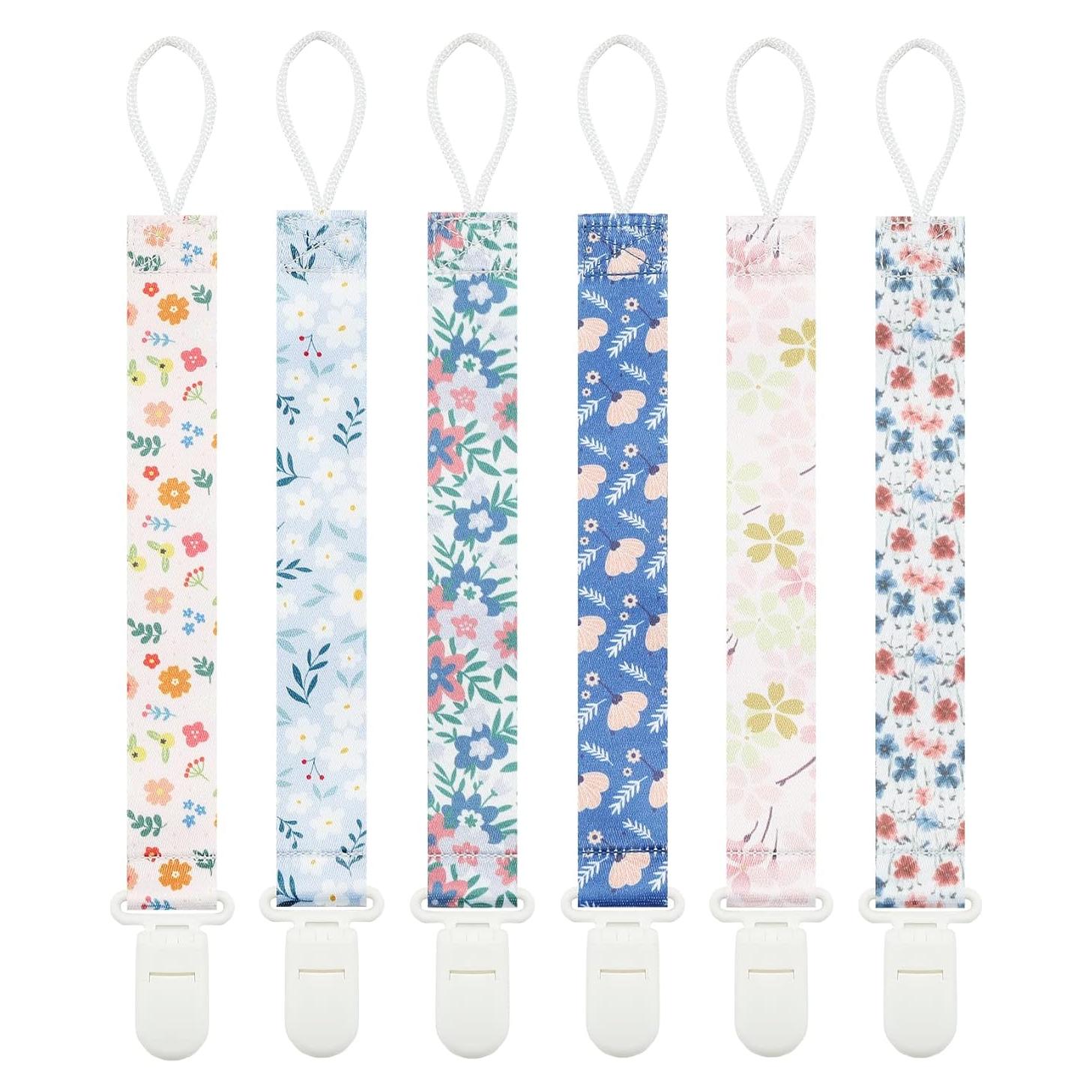 Clips para Chupetes Florales - 6 Unidades - Seguros y Lavables