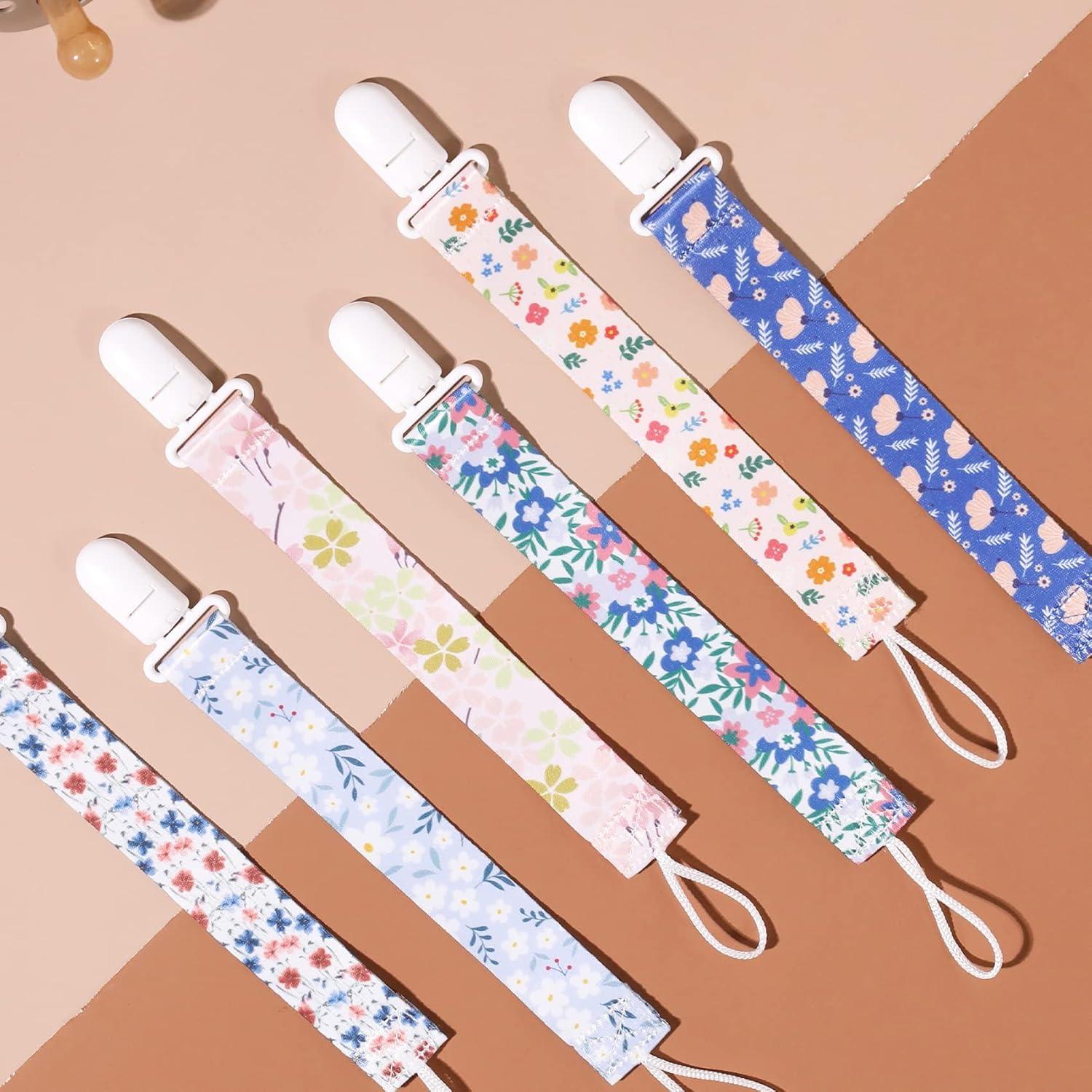 Clips para Chupetes Florales - 6 Unidades - Seguros y Lavables