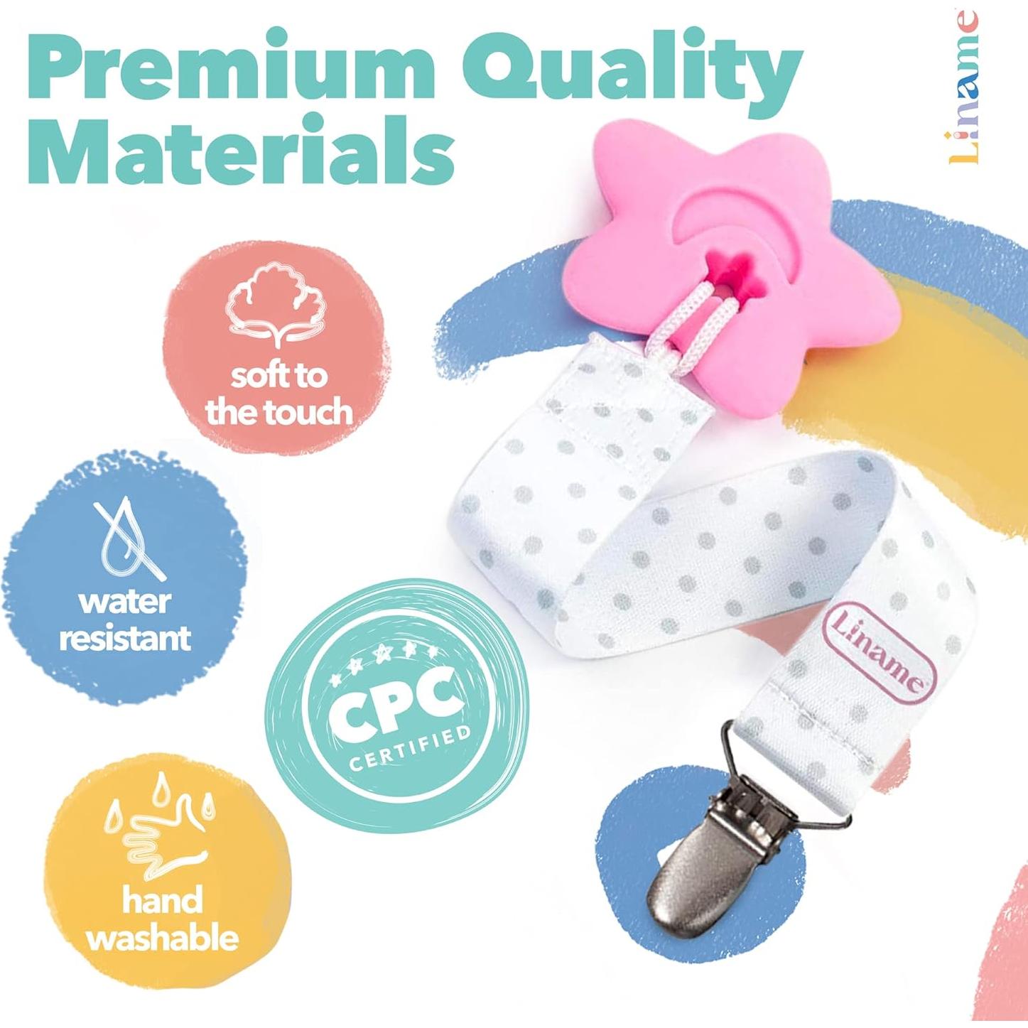 Clip de Chupete Liname Rosa con Juguete de Mordida - 4 Piezas