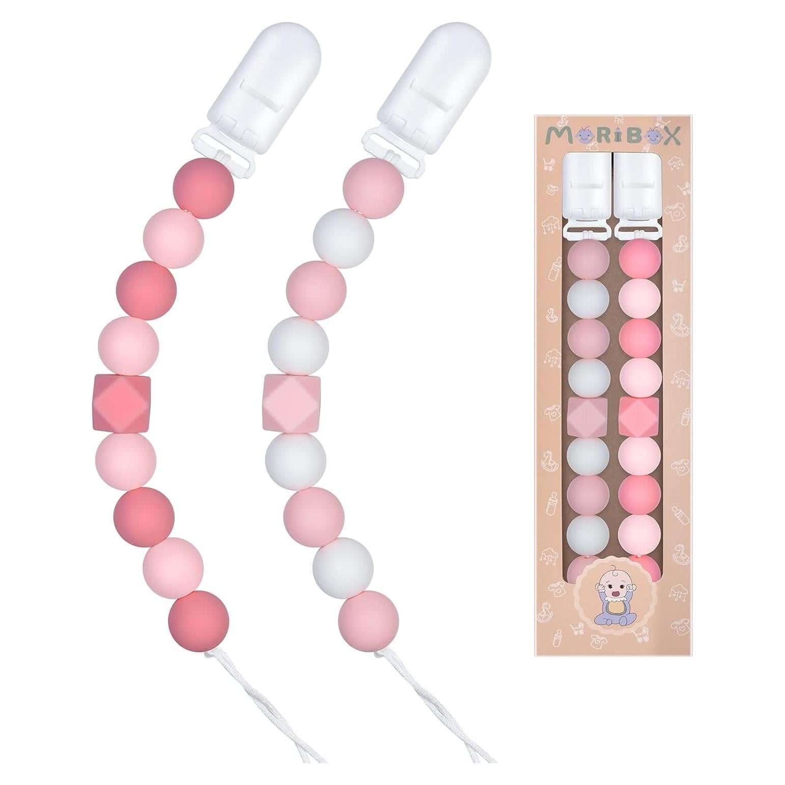 Sujetadores de Chupetes Rosa para Bebés - 2 Paquetes