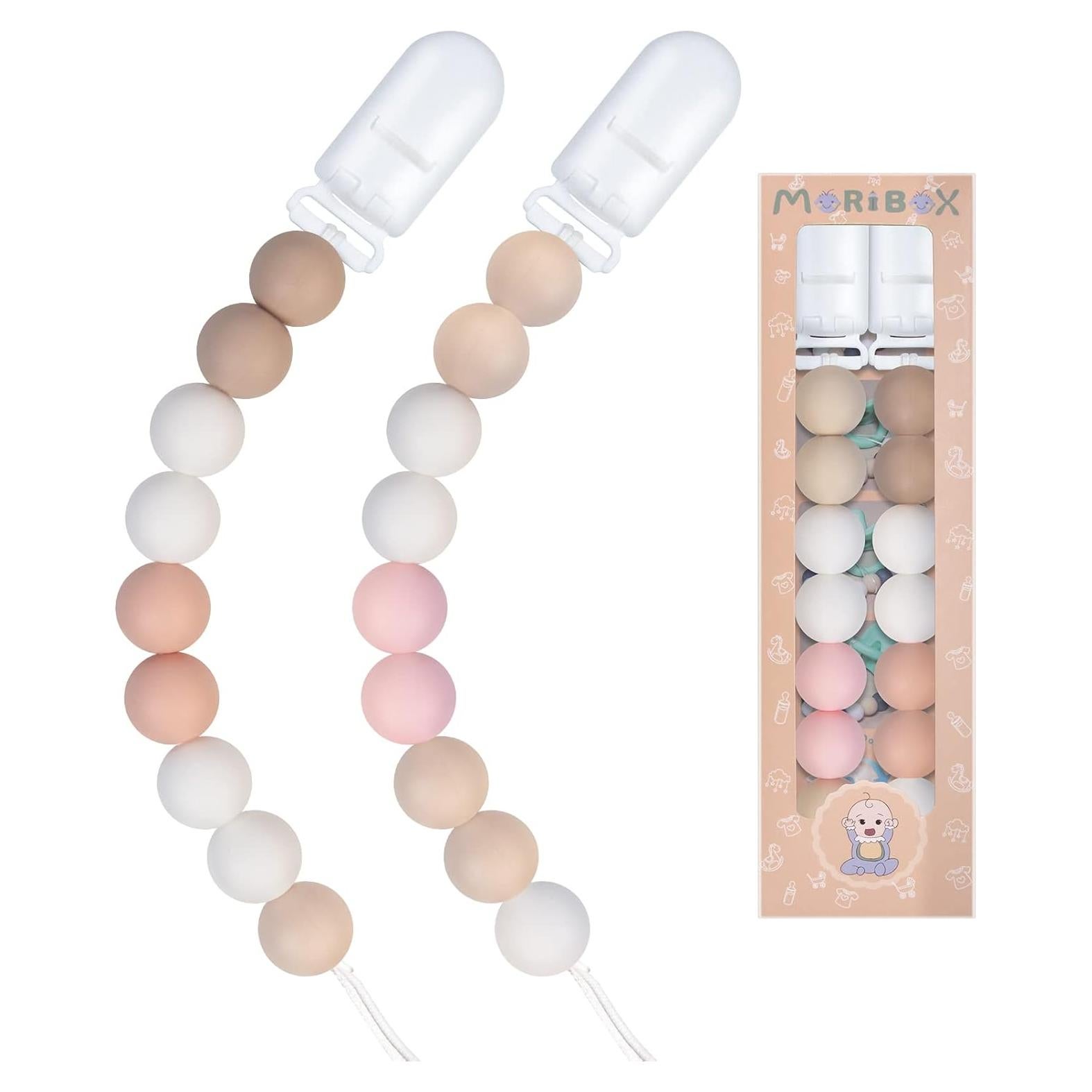 Clip de Chupete Silicona 2 Piezas Naranja Rosa 23cm