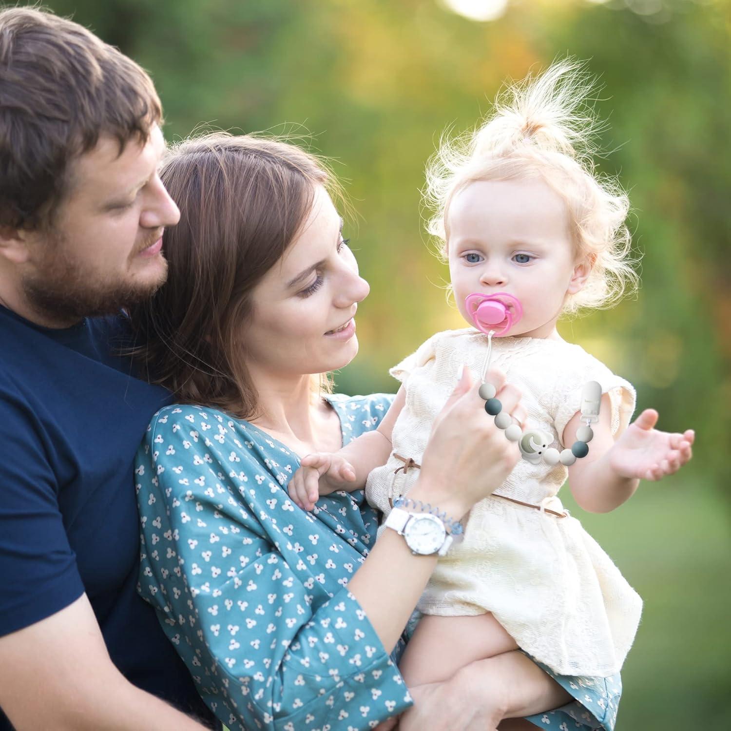 4 Clips de Chupete de Silicona para Bebés - Panda, Dinosaurio, Elefante, Mapache