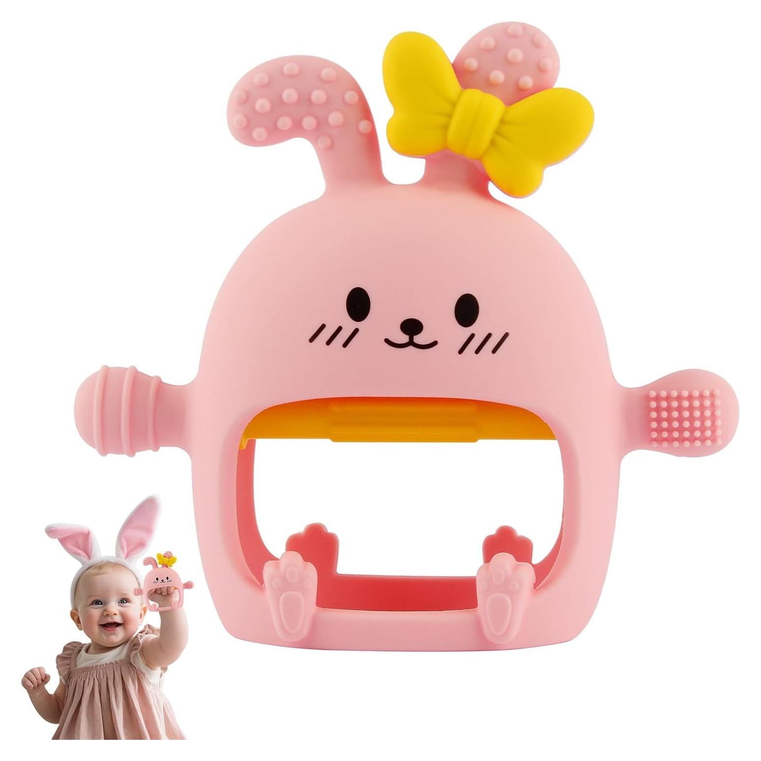 Mitones de Silicona para Dentición Bebé Conejito Rosa - Libre de BPA