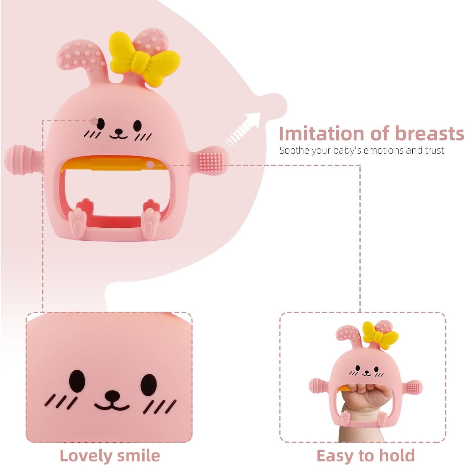 Mitones de Silicona para Dentición Bebé Conejito Rosa - Libre de BPA