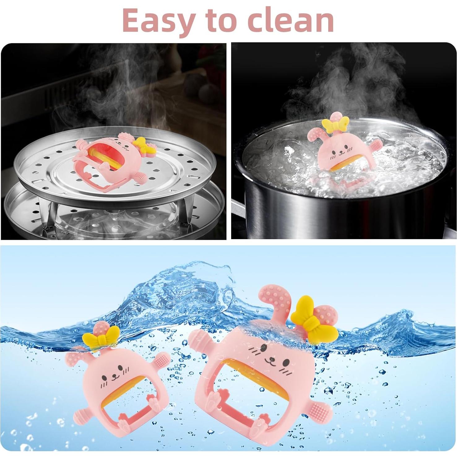 Mitones de Silicona para Dentición Bebé Conejito Rosa - Libre de BPA