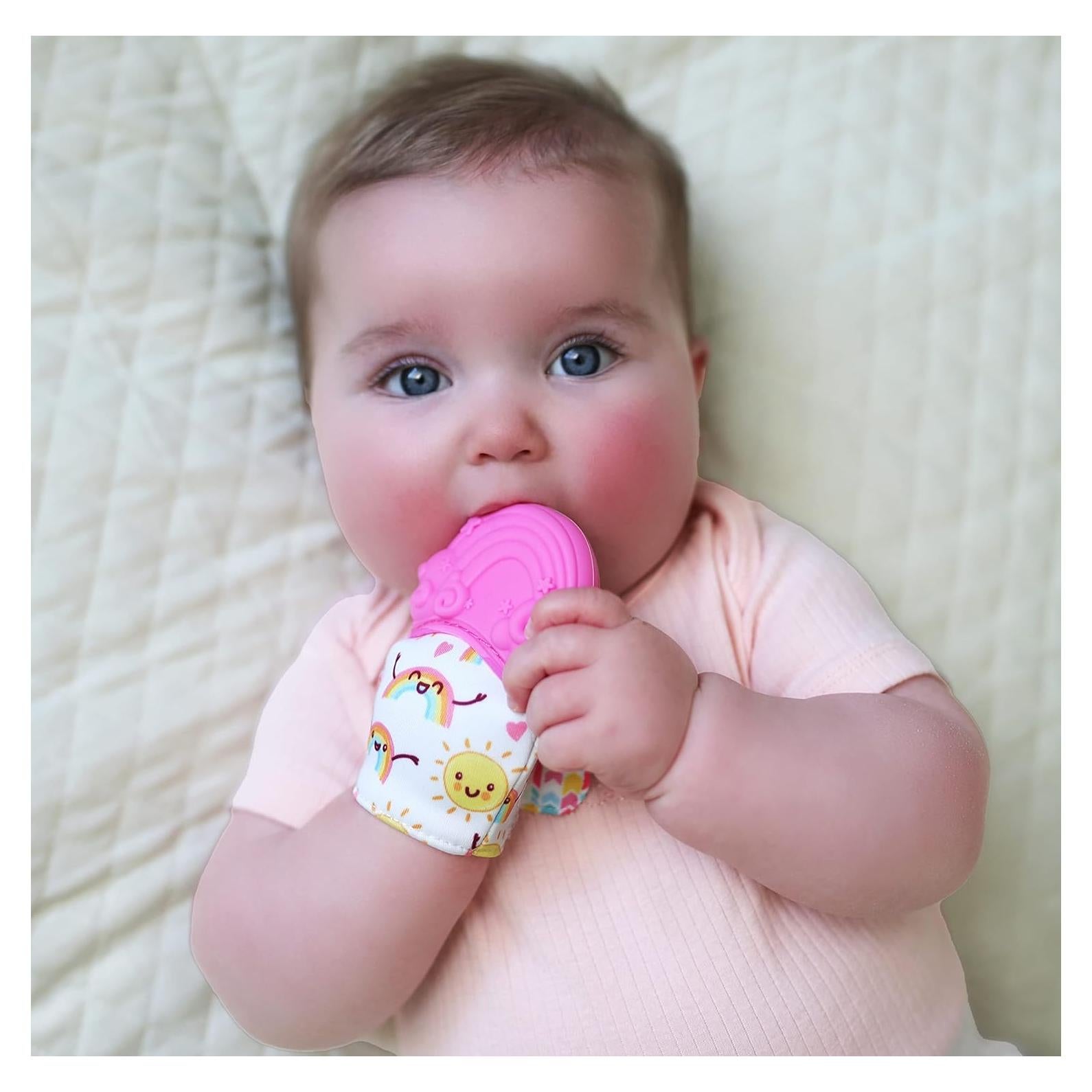 Mitón de Silicona para Dentición Nuby Happy Hands Rosa 3M+