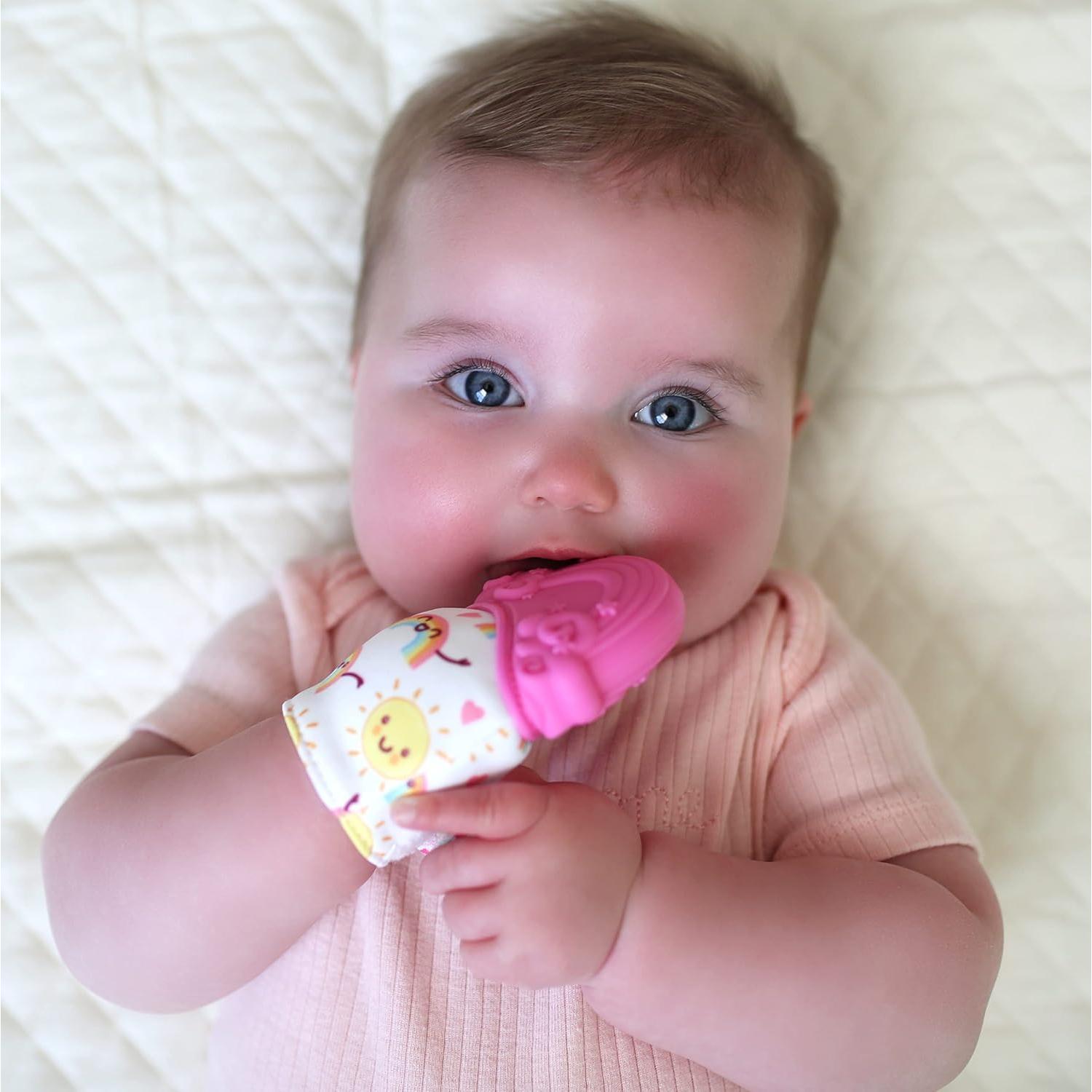 Mitón de Silicona para Dentición Nuby Happy Hands Rosa 3M+