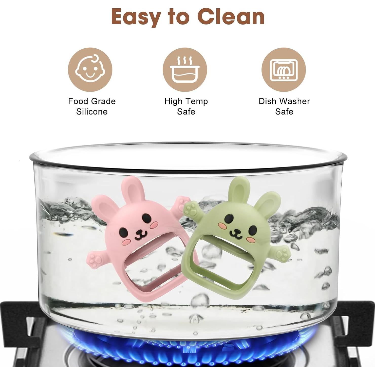 Paquete de 2 Juguetes de Dentición Silicona Conejo Rosa Verde