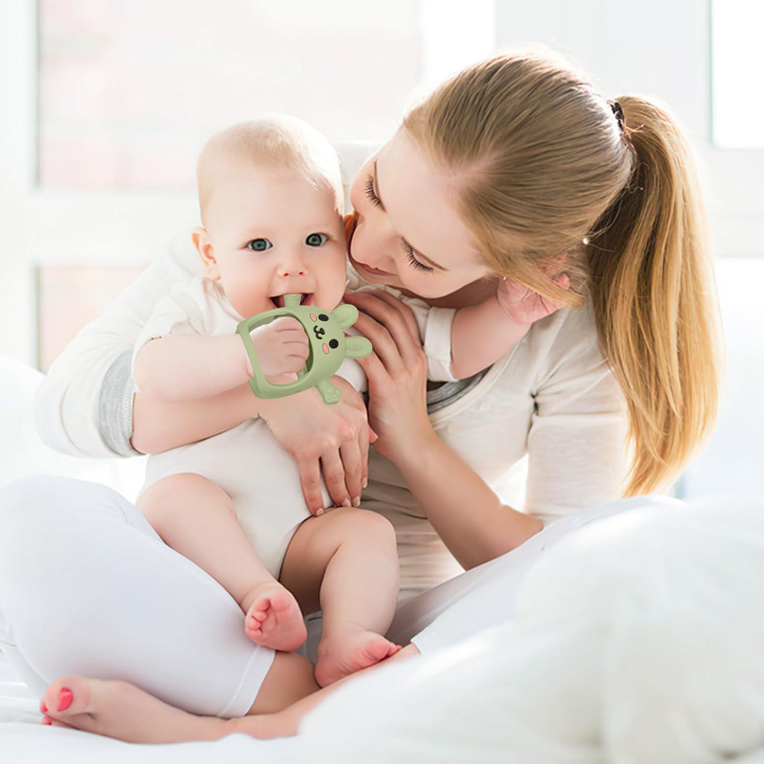 Paquete de 2 Juguetes de Dentición Silicona Conejo Rosa Verde