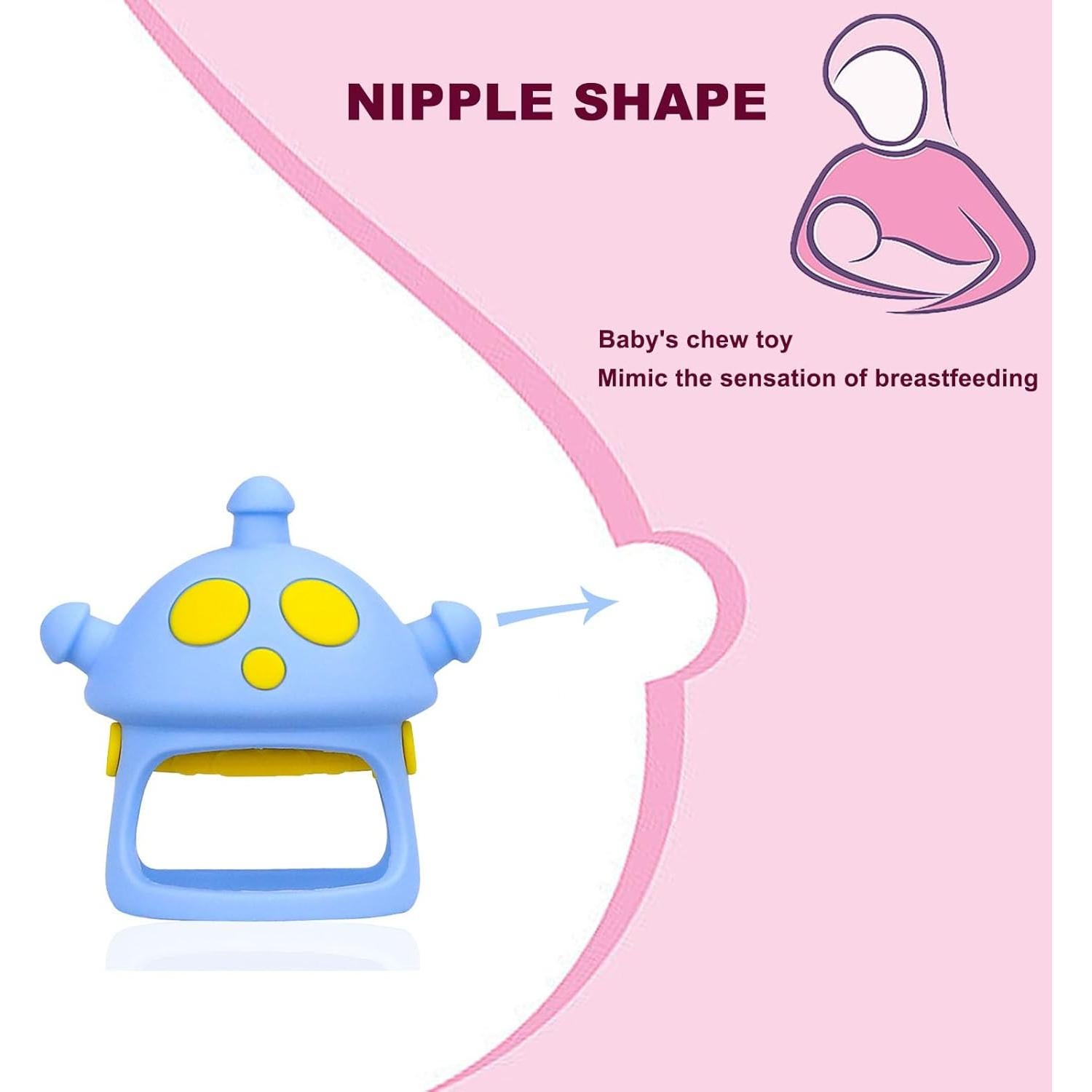 Baby Teether Toys, 100% Silicone Baby Teether Mitten, Teething Glove Prevents Finger Sucking, Bite Toys Chew Toys for Babies Gum Relief, Blue