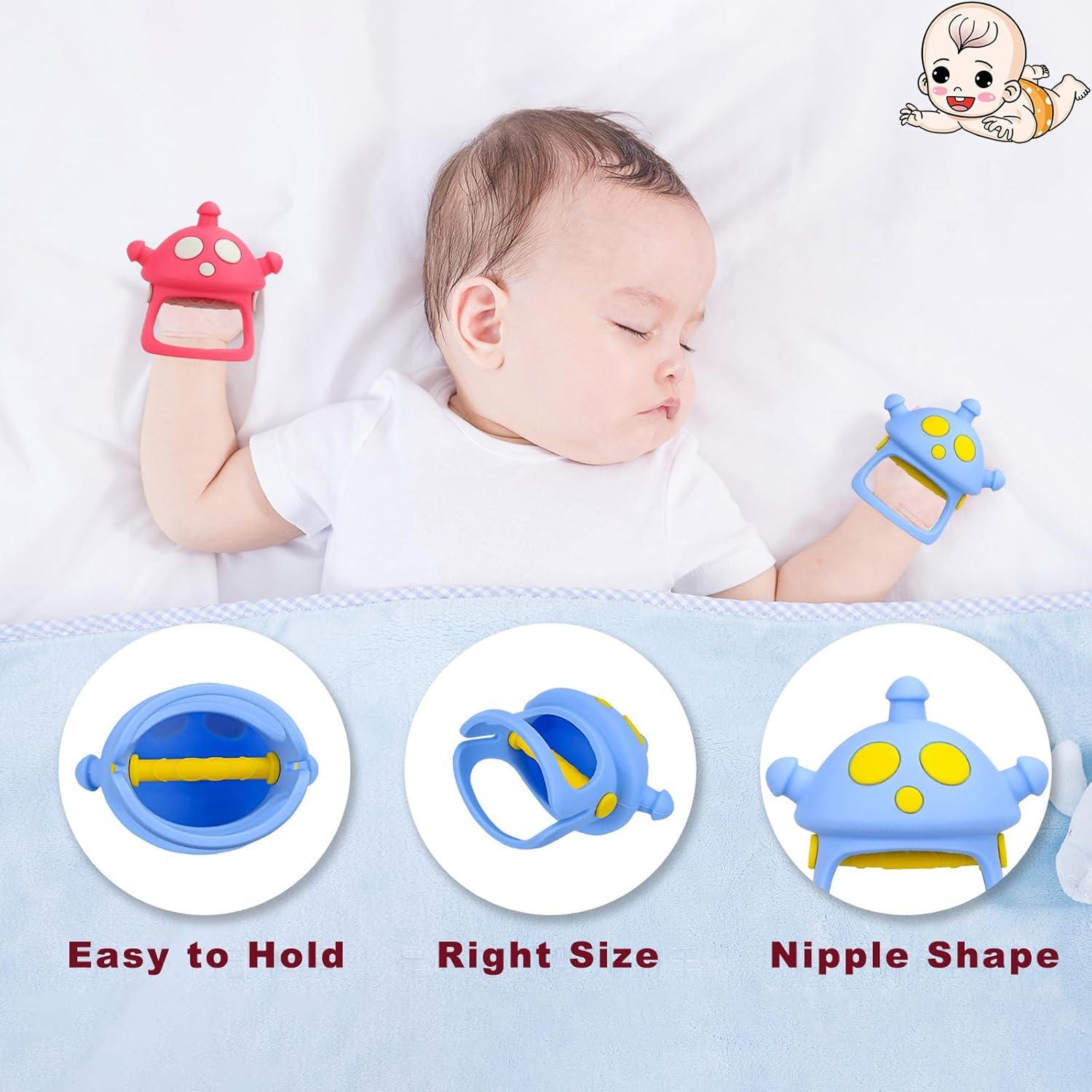 Baby Teether Toys, 100% Silicone Baby Teether Mitten, Teething Glove Prevents Finger Sucking, Bite Toys Chew Toys for Babies Gum Relief, Blue