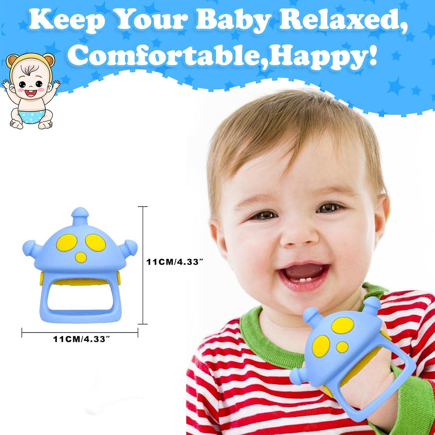 Baby Teether Toys, 100% Silicone Baby Teether Mitten, Teething Glove Prevents Finger Sucking, Bite Toys Chew Toys for Babies Gum Relief, Blue