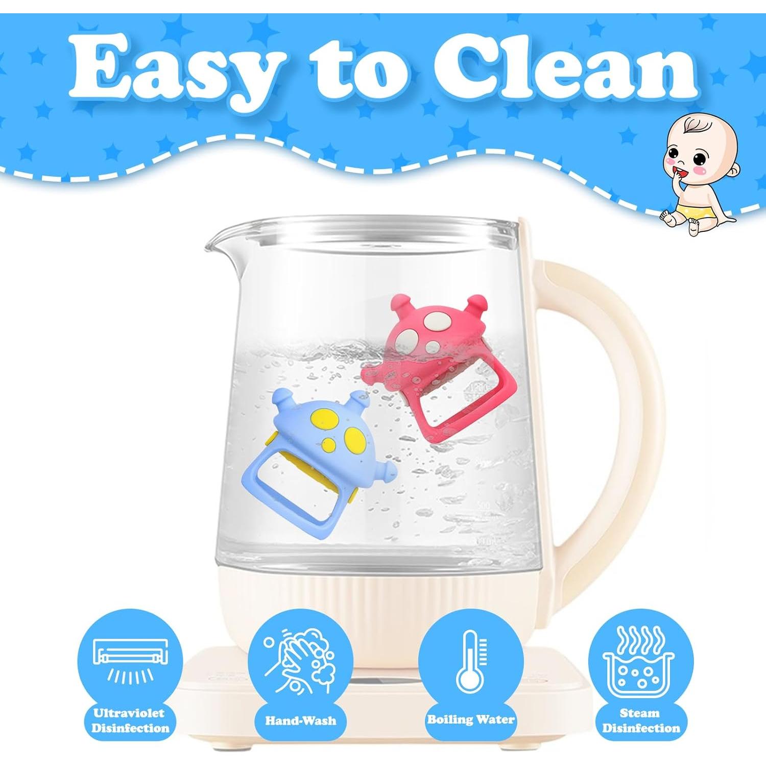 Baby Teether Toys, 100% Silicone Baby Teether Mitten, Teething Glove Prevents Finger Sucking, Bite Toys Chew Toys for Babies Gum Relief, Blue