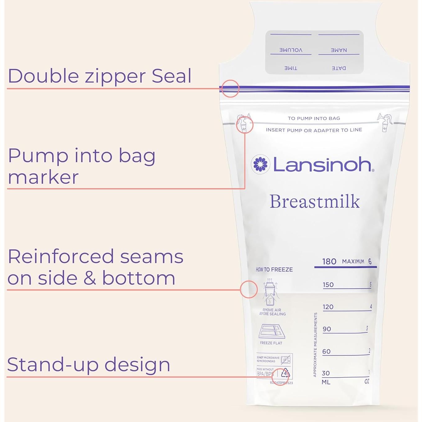 Bolsas de Almacenamiento de Leche Materna Lansinoh 100 Unidades 180 ml