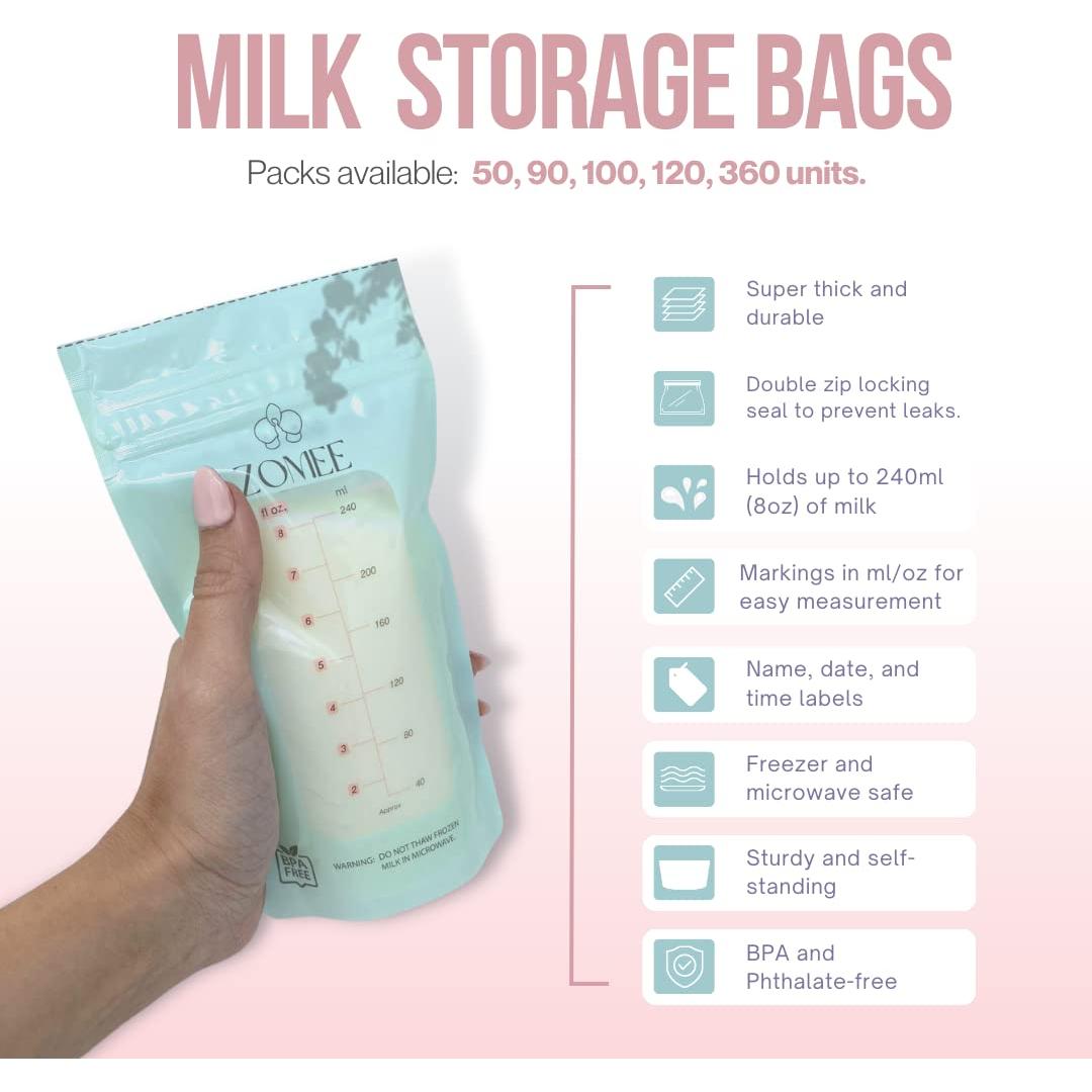 Bolsas de Almacenamiento de Leche Materna Zomee 90 Unidades 240ml