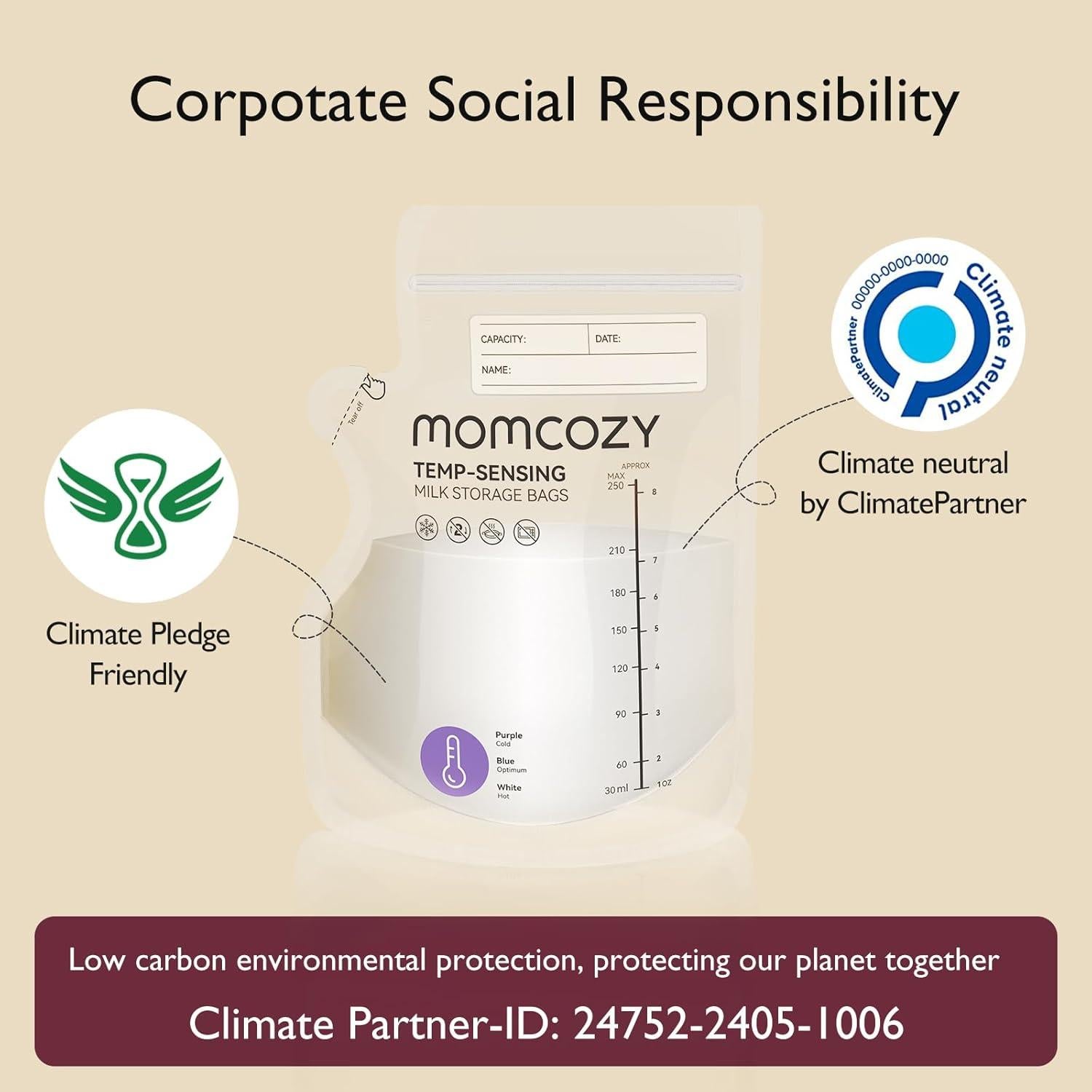 Bolsa de Almacenamiento de Leche Materna Momcozy 240ml 120 Unidades