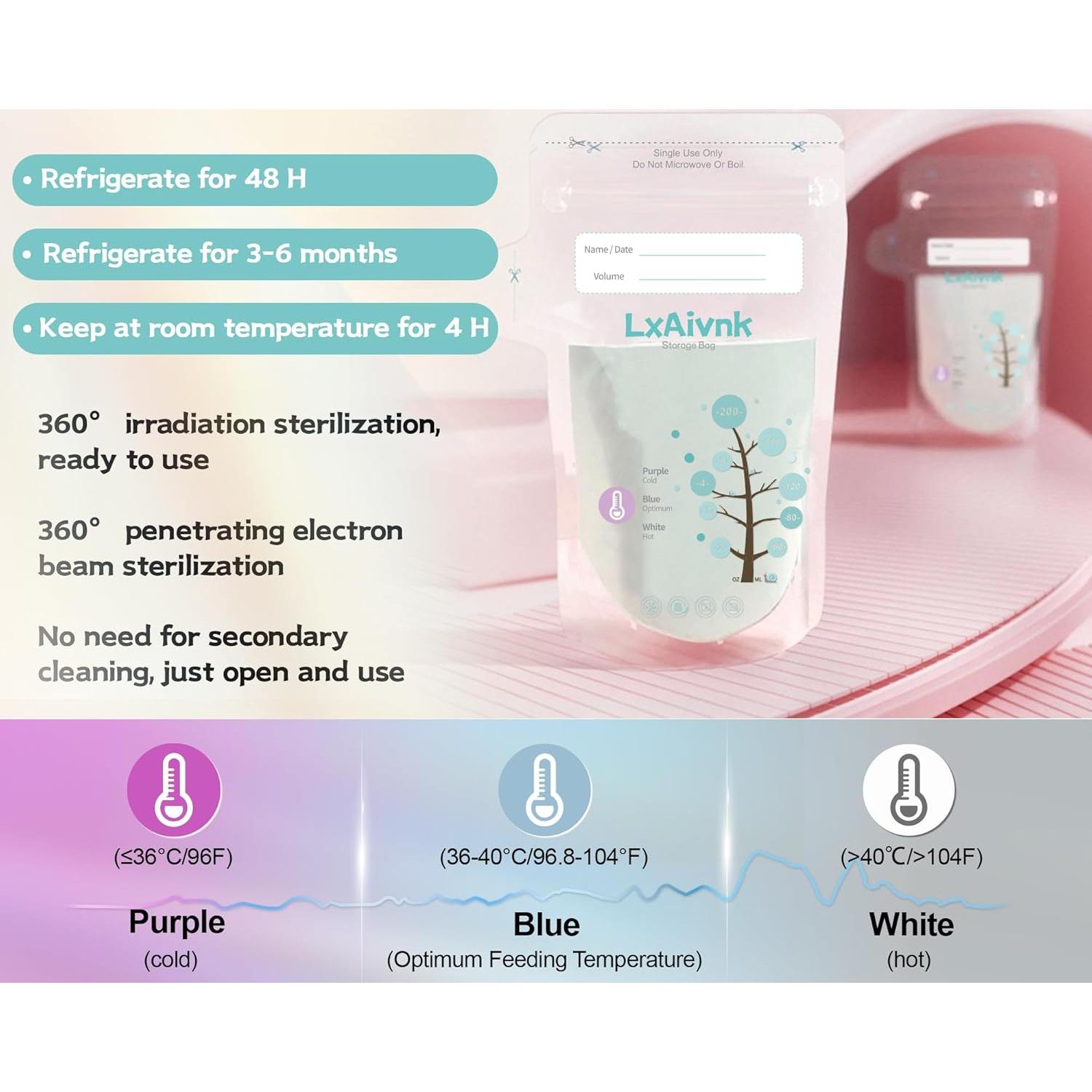 Bolsas de Almacenamiento de Leche Materna LXAIVNK 180ml - 45 Unidades