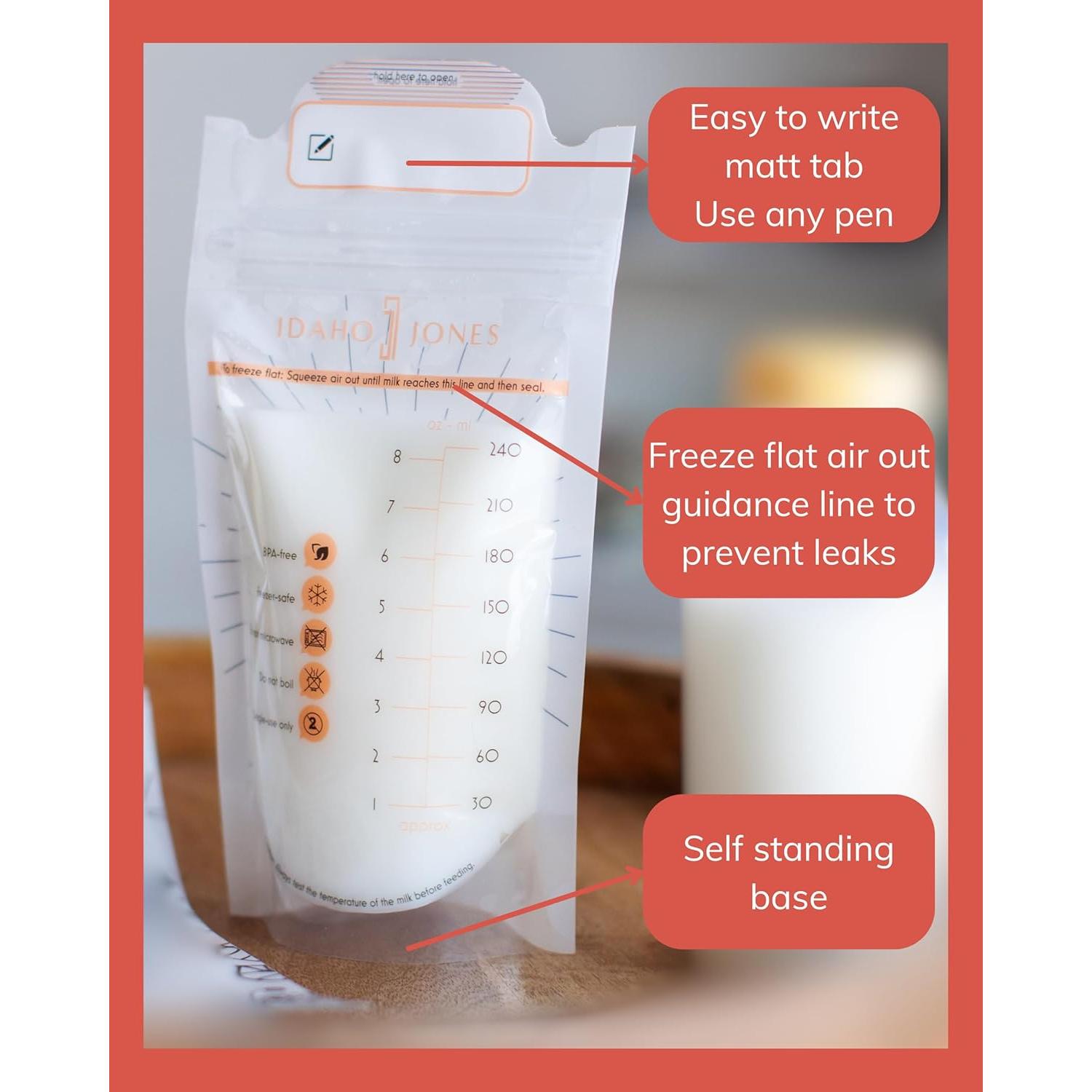 Bolsas de Almacenamiento de Leche Materna Idaho Jones - 60 Unidades, 226.8 Gramos