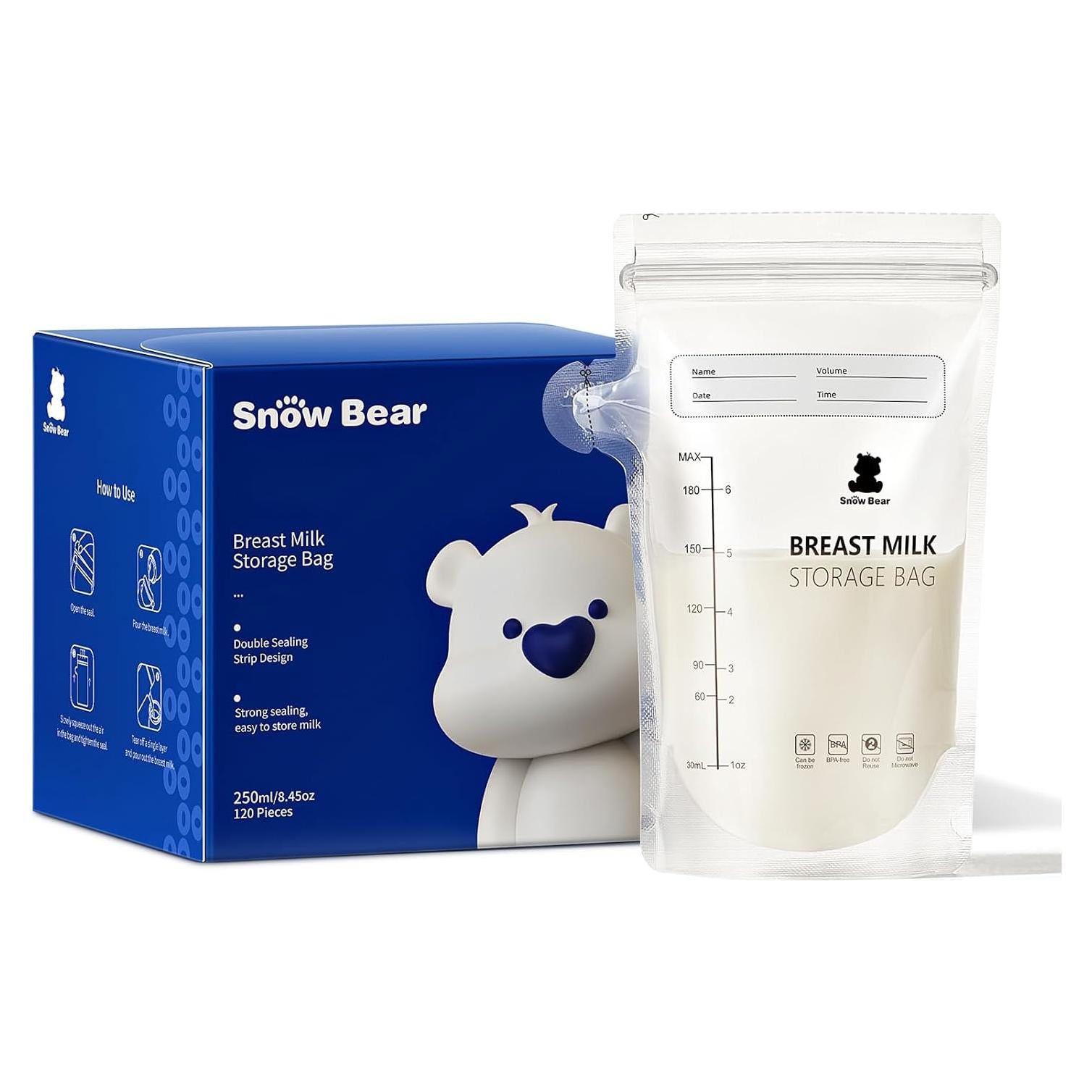 Bolsas de Almacenamiento de Leche Materna Snow Bear 6oz 120 Unidades