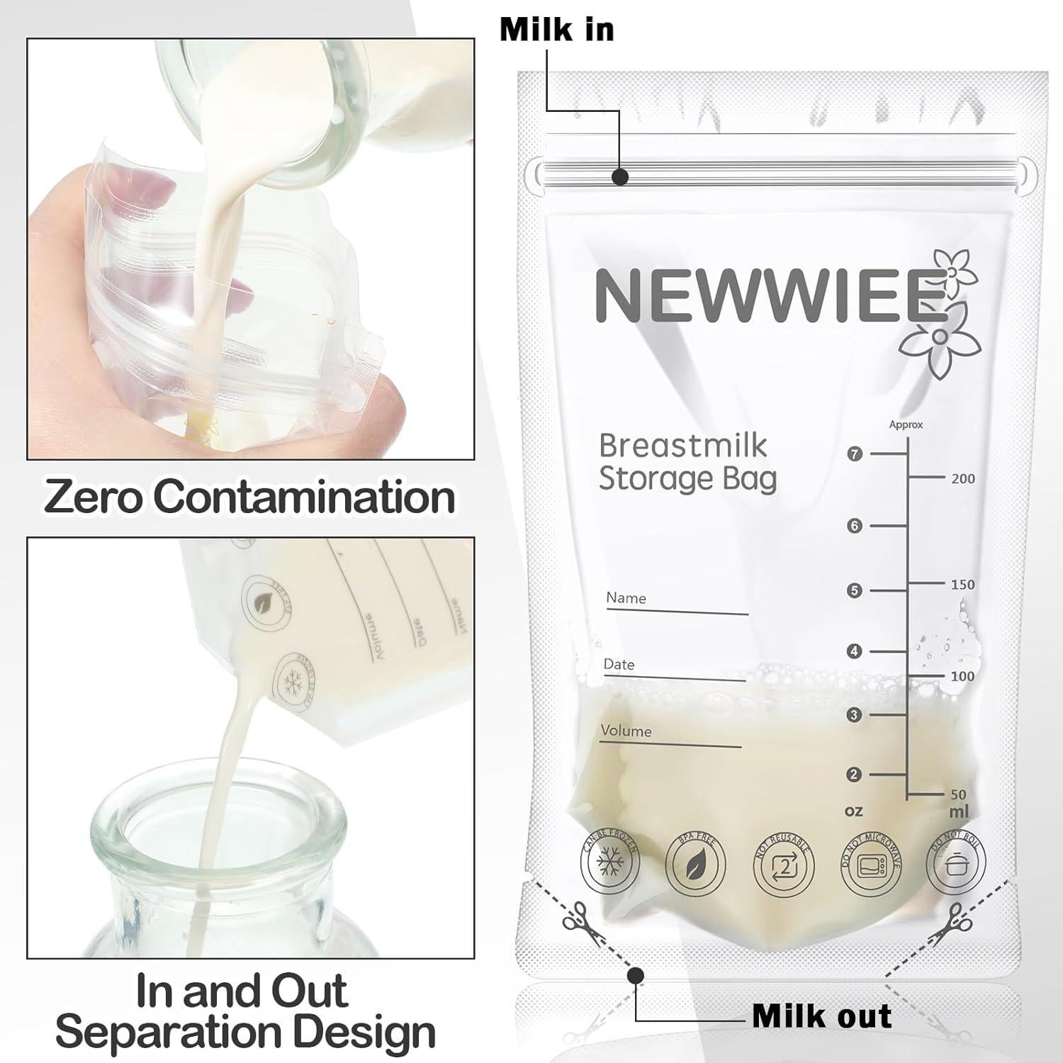 600 Bolsas de Almacenamiento de Leche Materna 210ml Newwiee