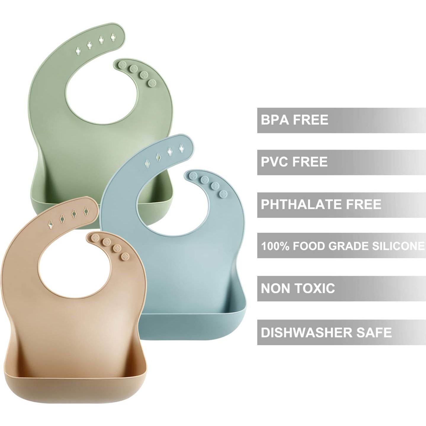 Set de 3 Baberos de Silicona PandaEar Unisex 0-6 Años