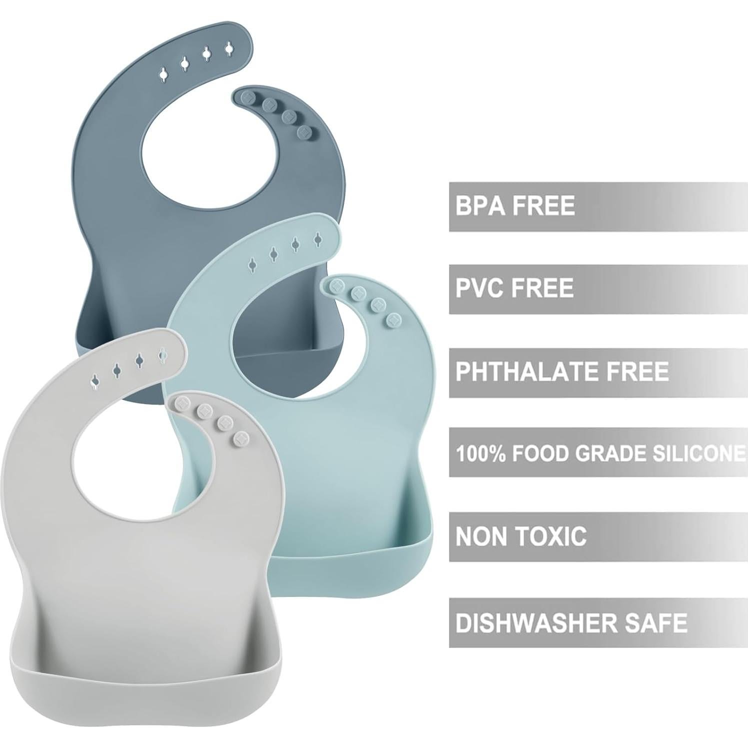 Baberos de Silicona PandaEar 3 Piezas Impermeables para Bebés