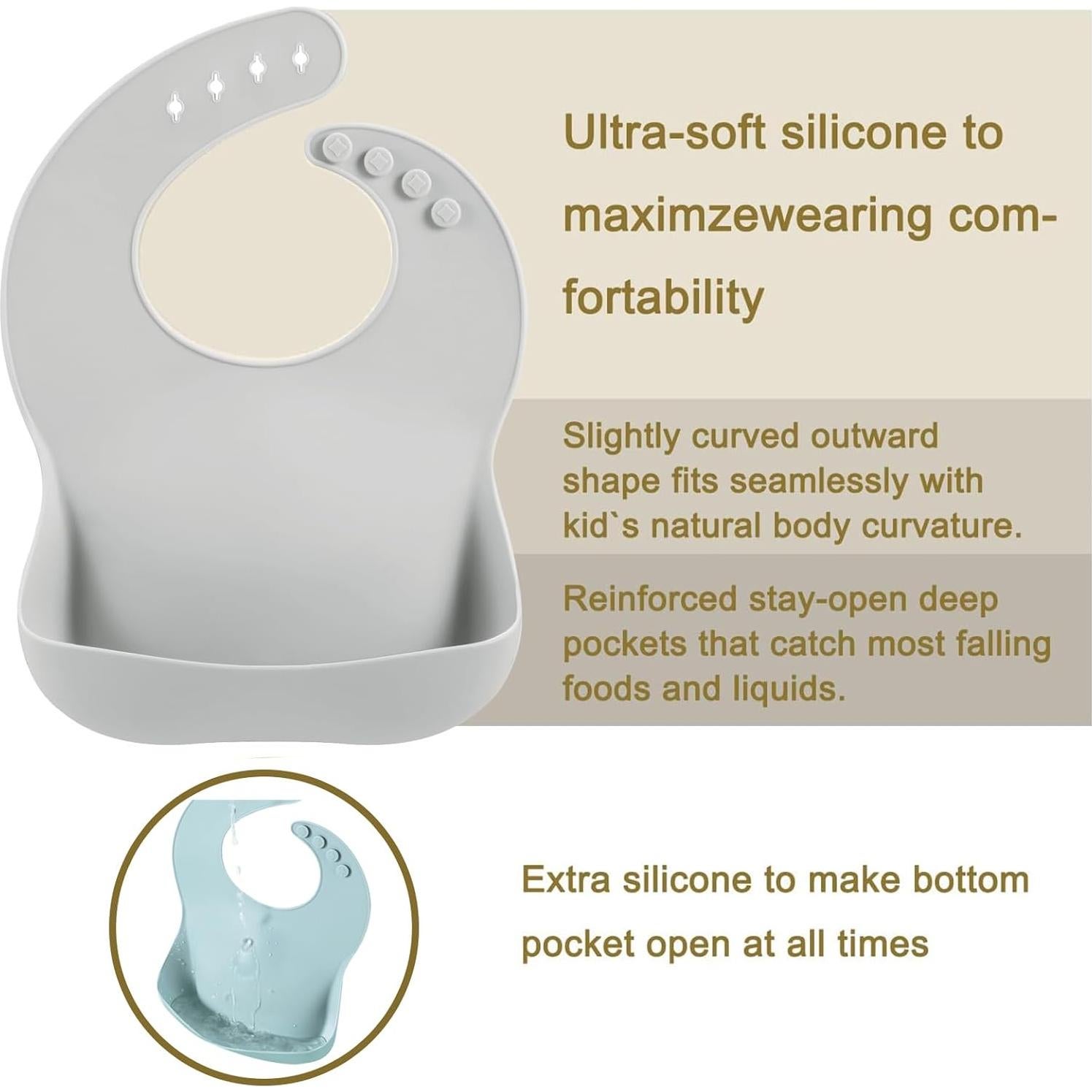 Baberos de Silicona PandaEar 3 Piezas Impermeables para Bebés