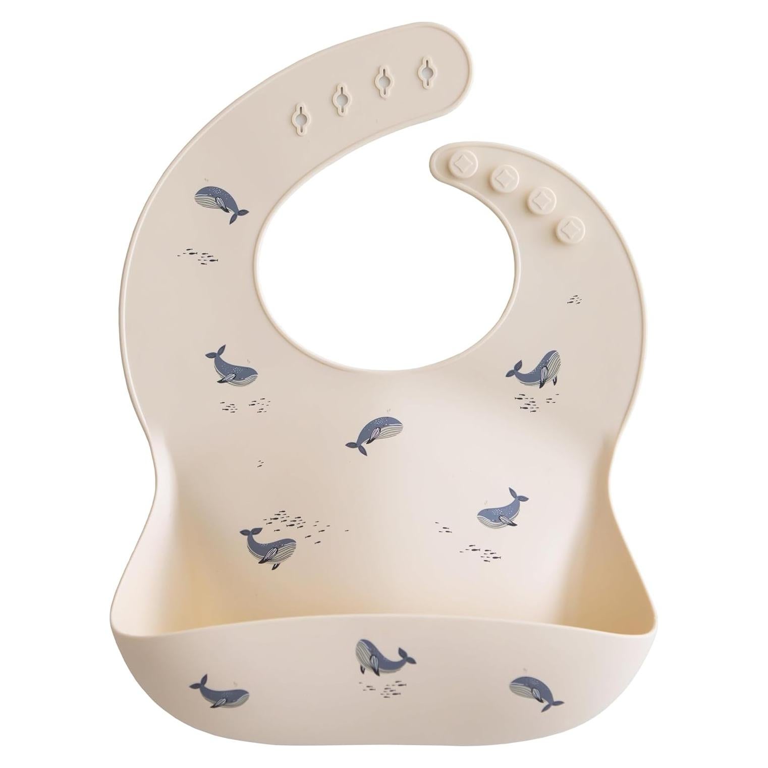 Babero de Silicona Mushie para Bebés - Ballenas, Ajustable