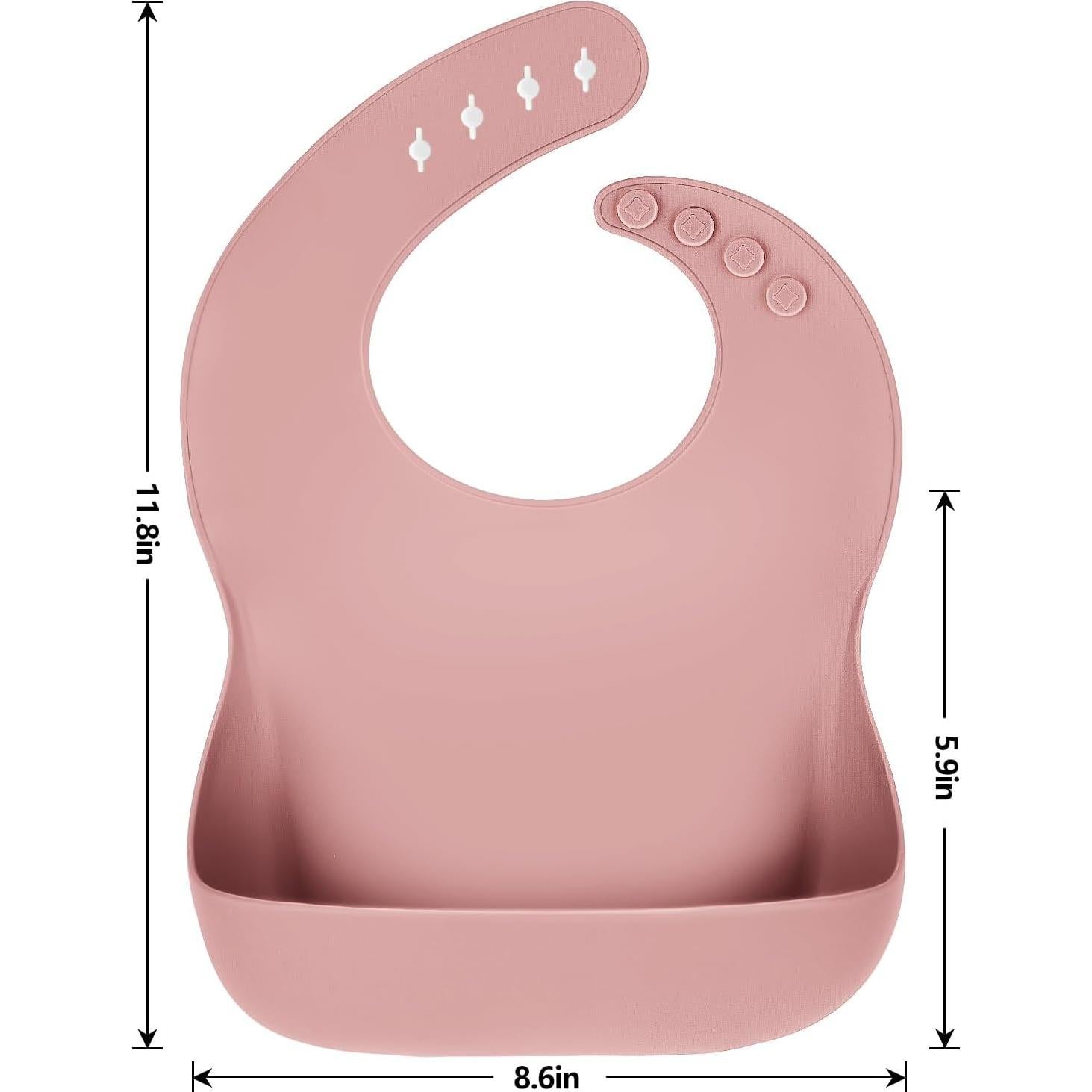 Baberos de Silicona para Bebés - Conjunto de 3 Rosa, Ajustables y Libres de BPA